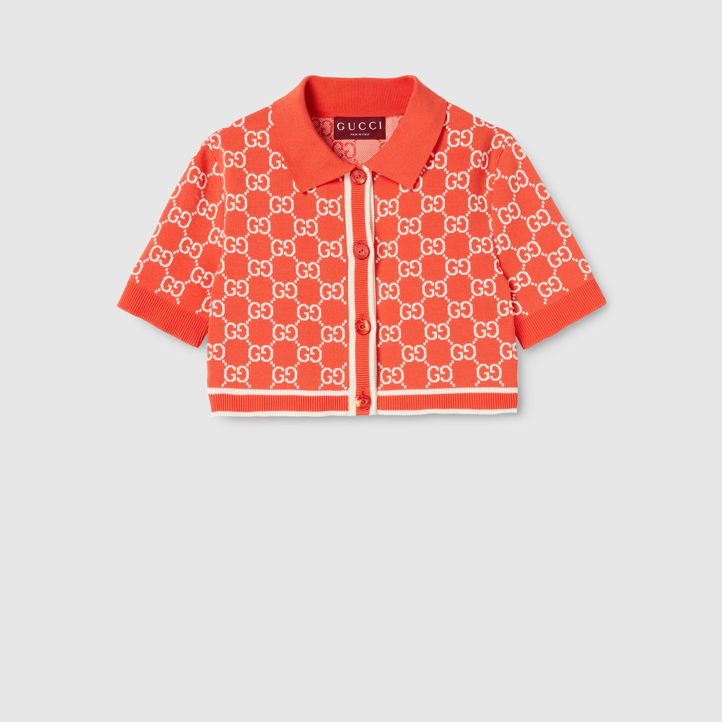 GG cotton jacquard cropped cardigan in orange and ivory | GUCCI® INT