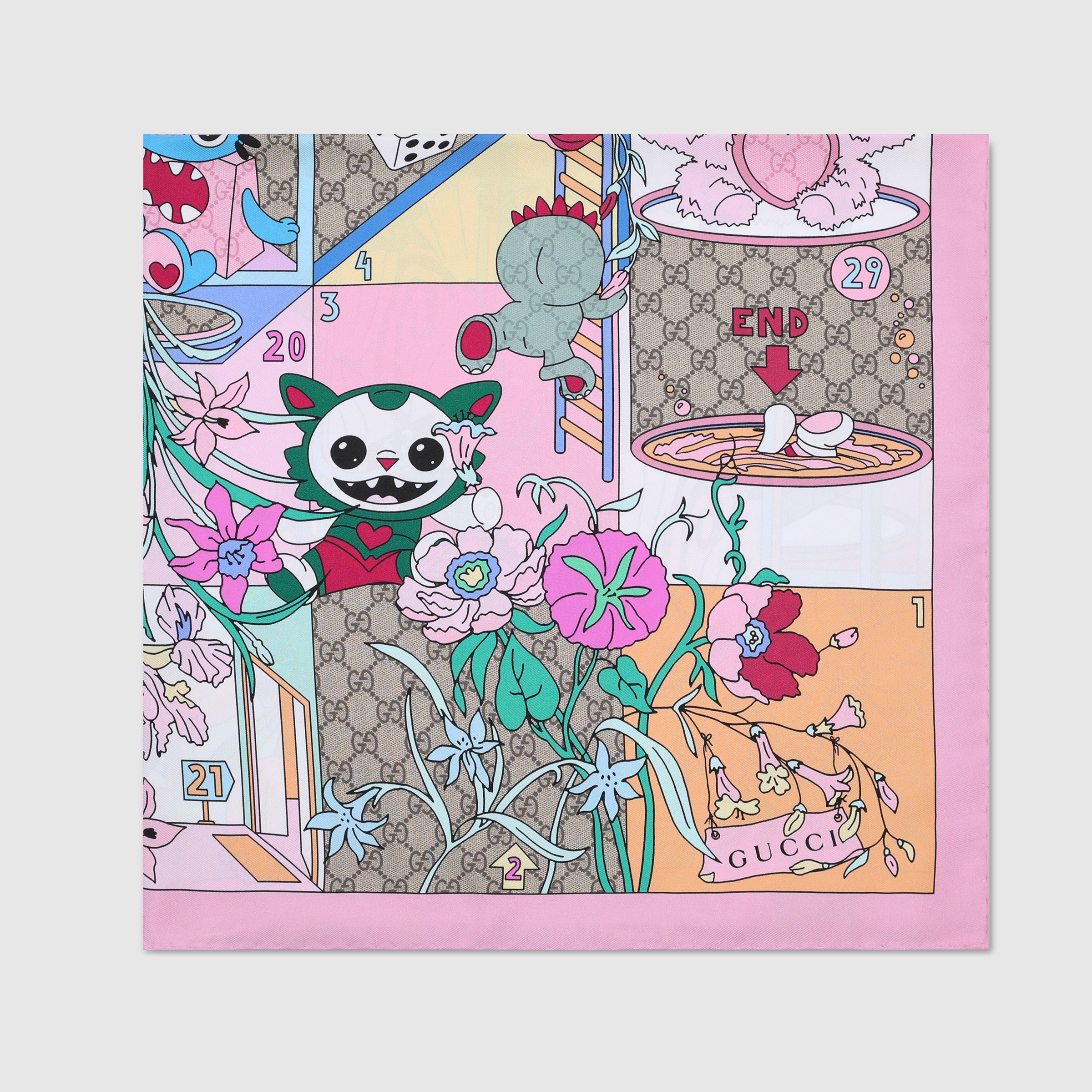 Gucci Besties〕プリント シルクツイル スカーフ ・ライトピンク