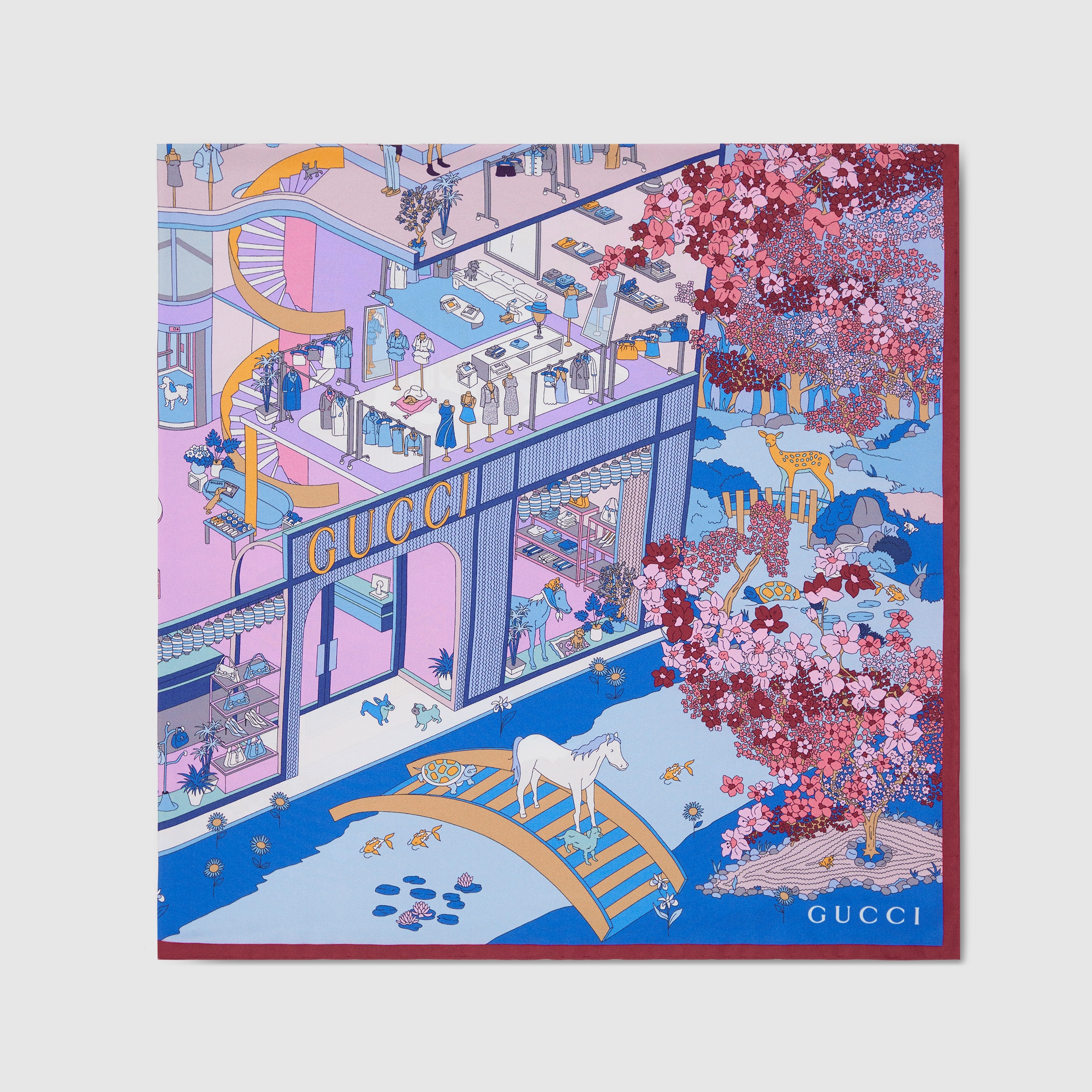 プリント シルクツイル スカーフ ・マルチカラー | GUCCI公式