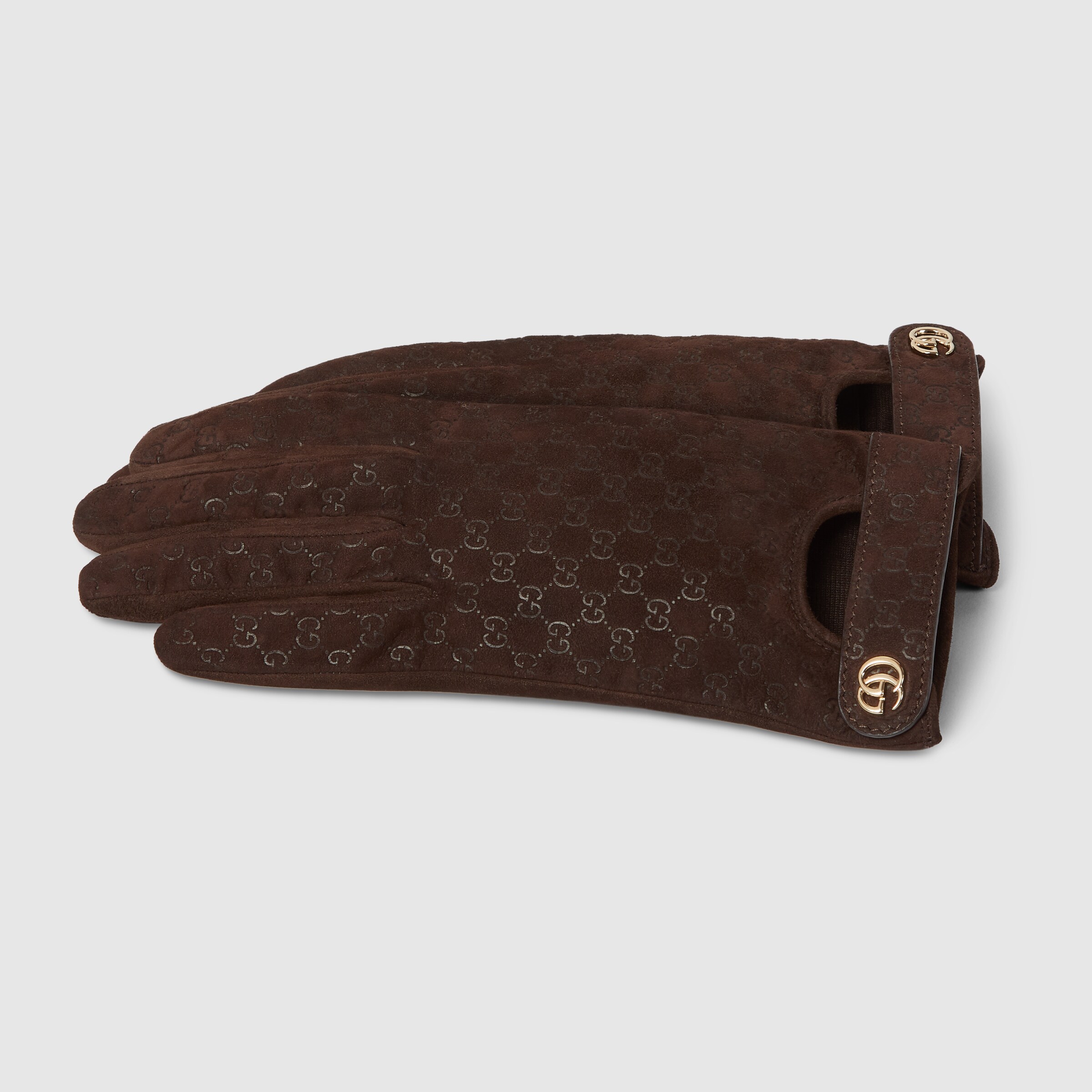 GG leather gloves with Double G in dark brown | GUCCI® US