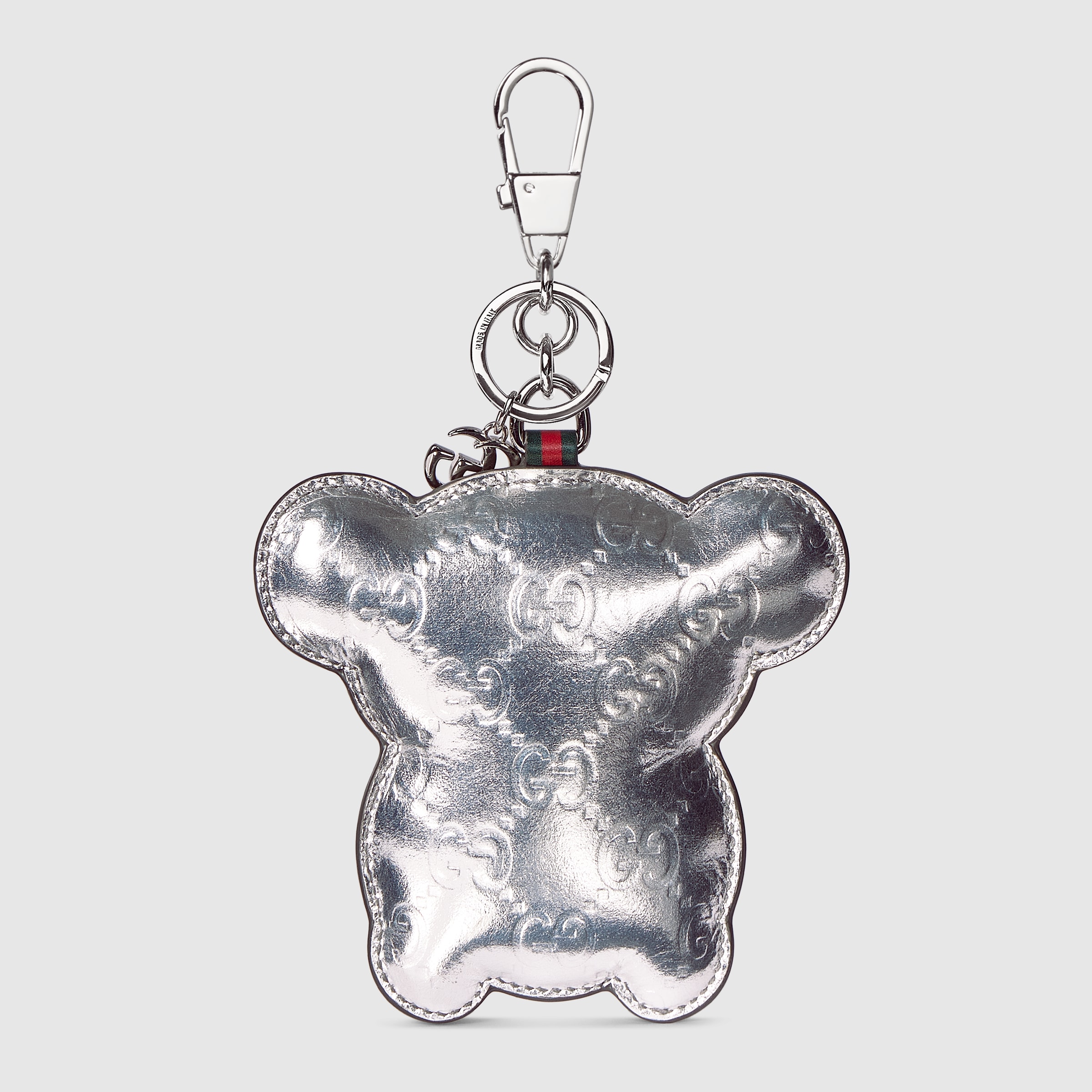 Gucci Besties keychain in metallic silver GG fabric | GUCCI® US