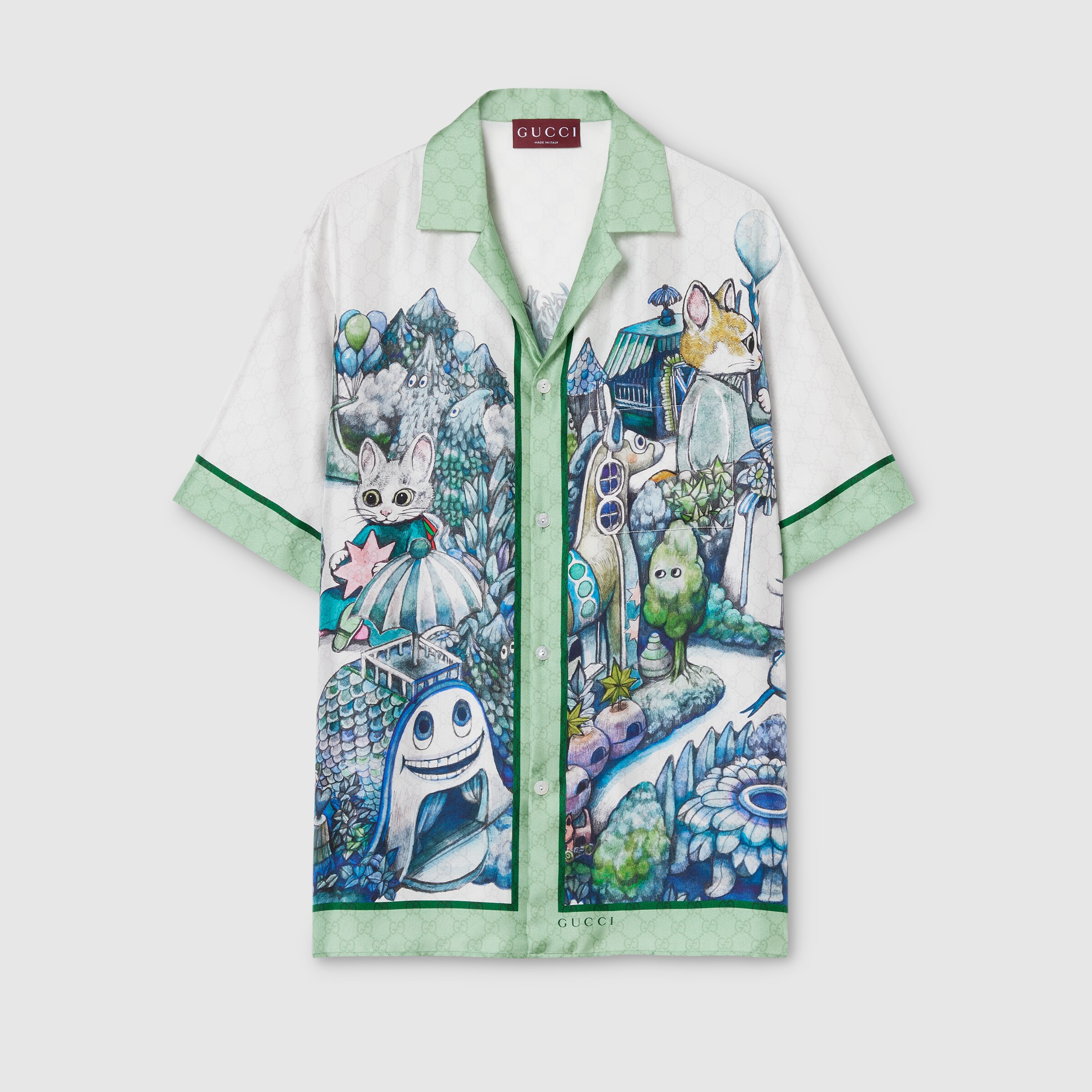 新品未使用　グッチ　シャツ　ボウタイ　パールボタン　ジャガード　シルク　M GUCCI - グッチ 18年製 ZLP92 ボウタイ シルク ブラウス GG ストライプ