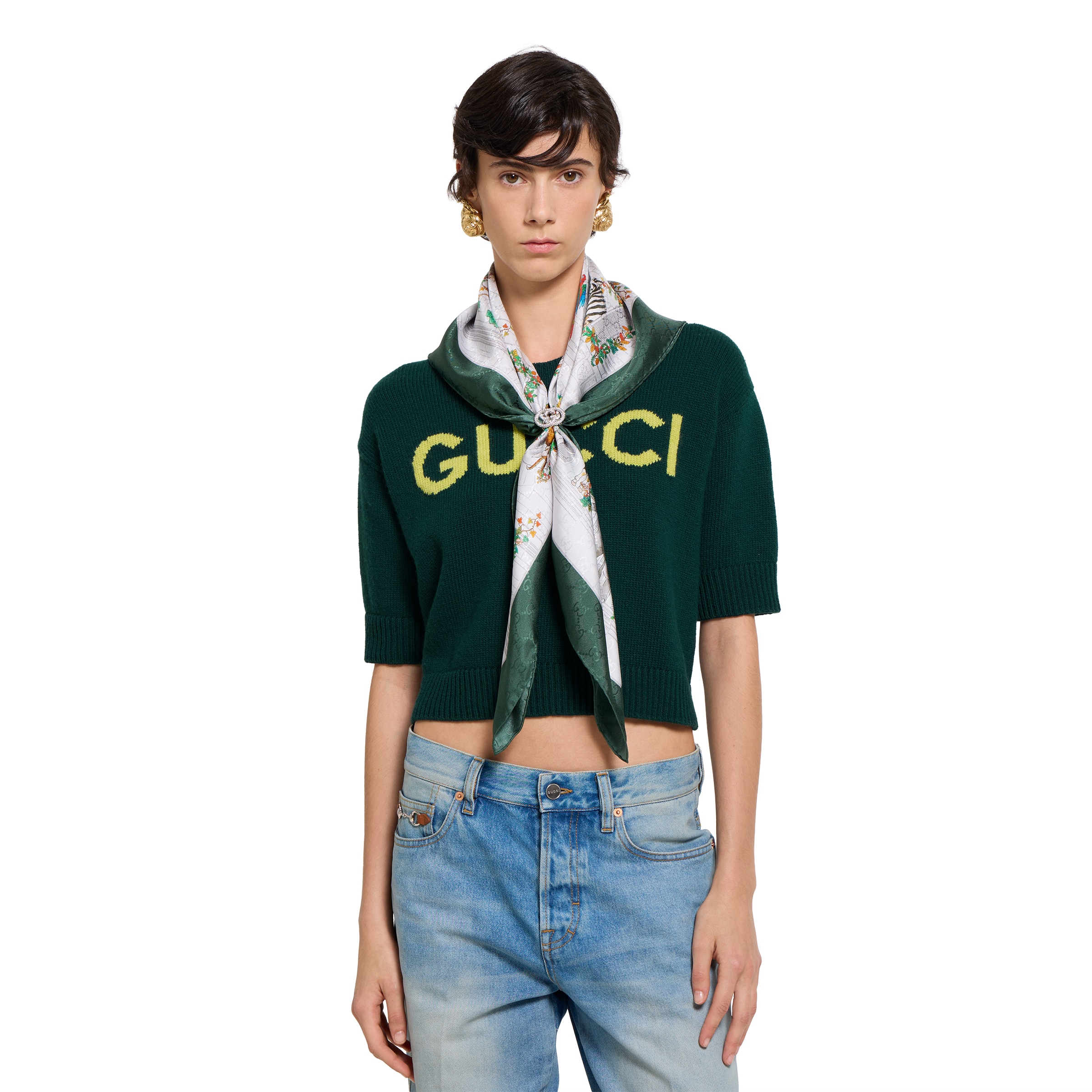 GUCCI大判シルクスカーフ　クラシックチェアー柄　グリーン GUCCI大判シルクスカーフ クラシックチェアー柄 グリーン