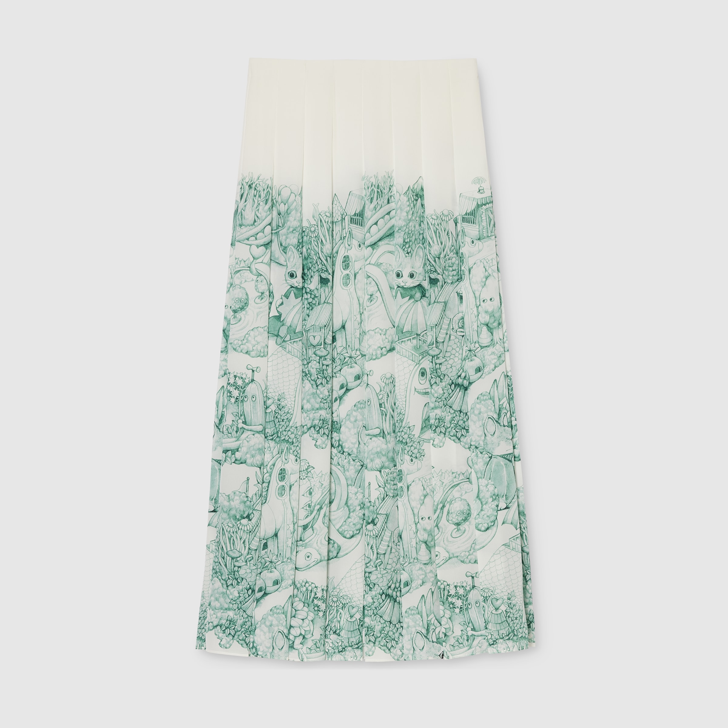 日本限定 ヒグチユウコ シルク プリーツスカート ・ホワイト＆グリーン