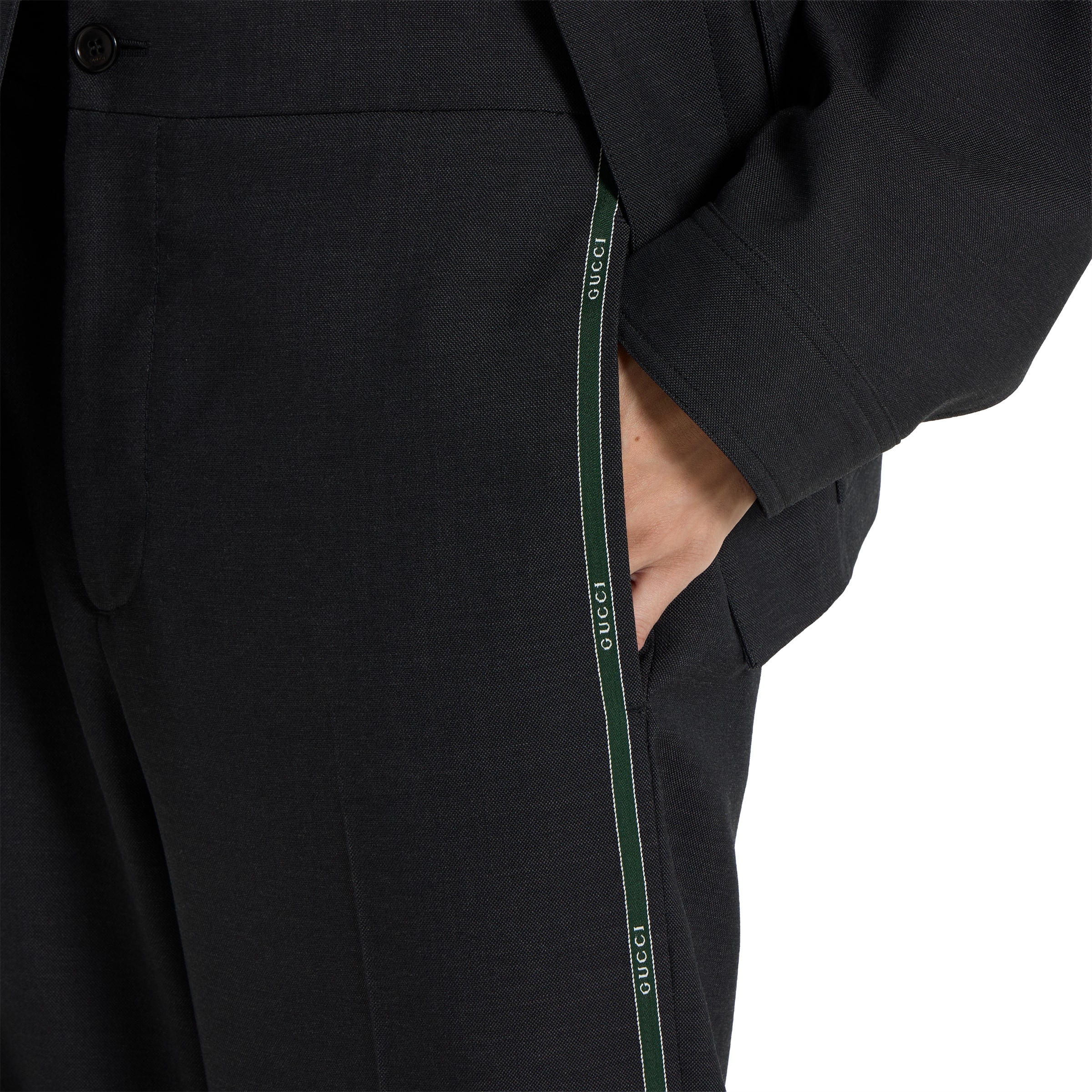 Wool pant with Gucci selvedge detail in dark grey | GUCCI® US