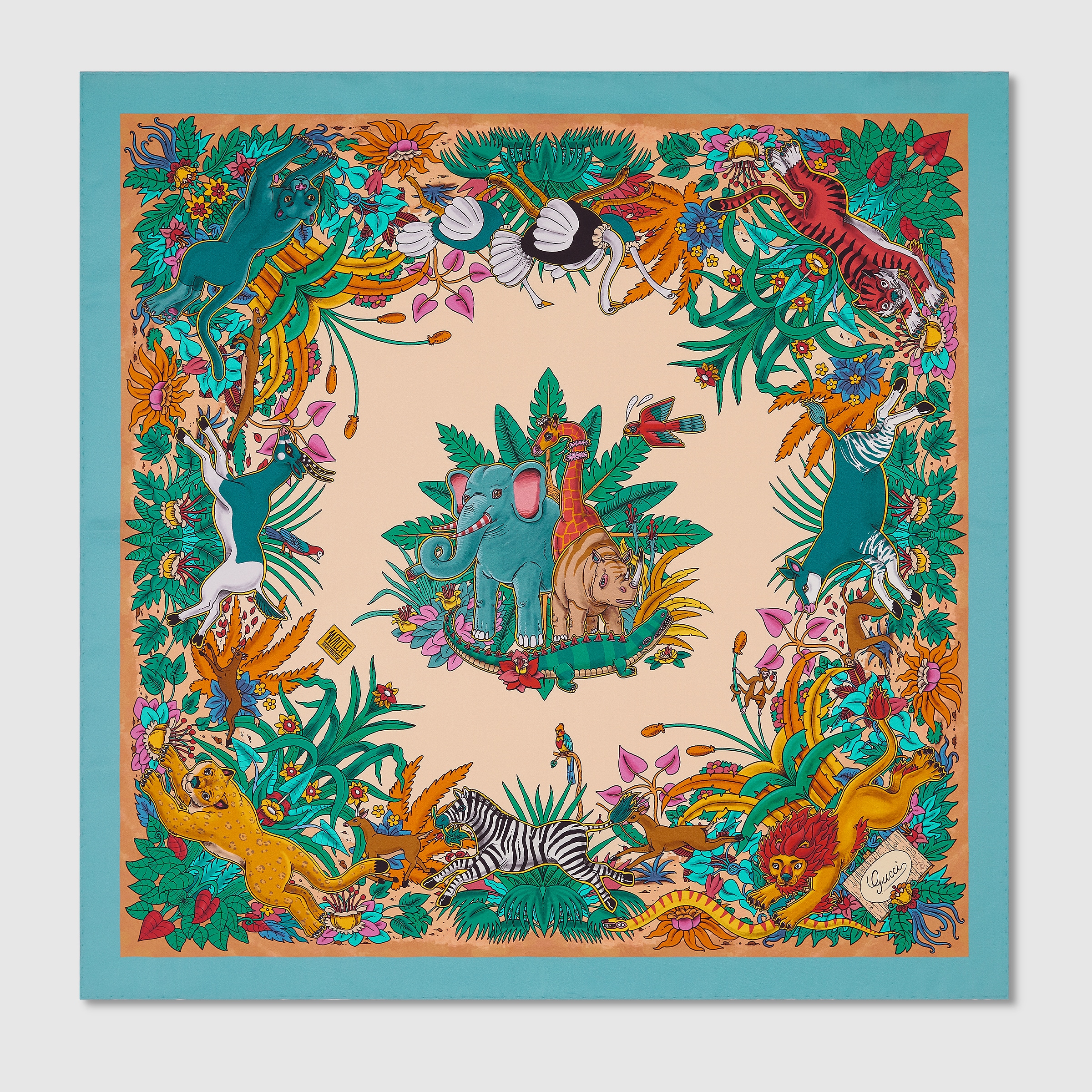 90 x 90 プロジェクト プリント シルクスカーフ ・マルチカラー