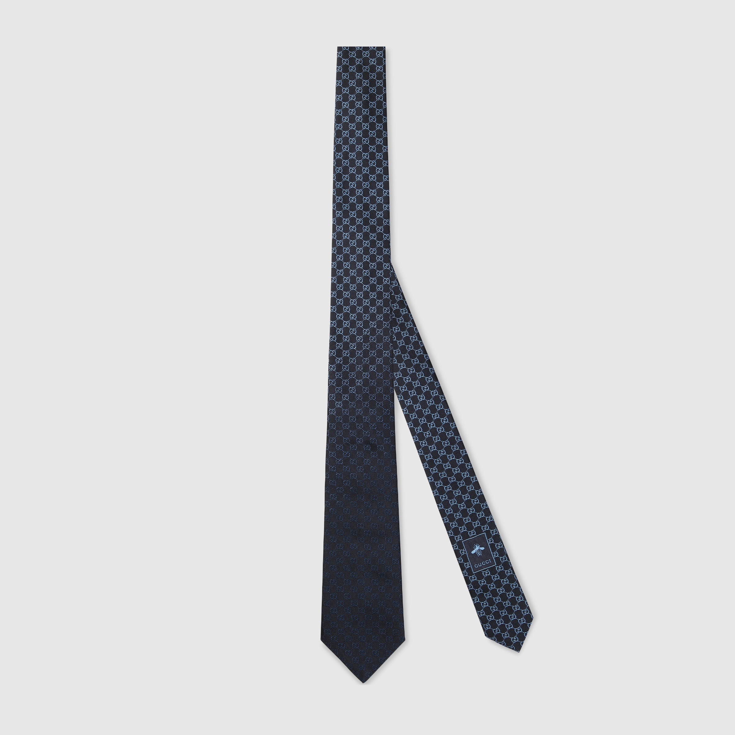 GUCCI グッチ GGチェーン ネクタイ ブルー 光沢 Double G and check silk jacquard tie in blue | GUCCI® US