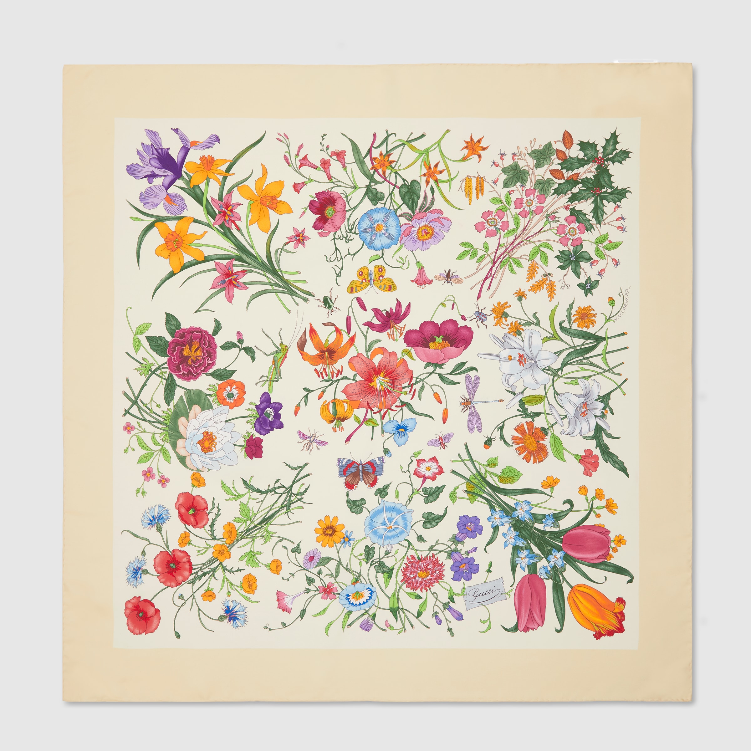 プリント シルクツイル スカーフ ・オフホワイト＆イエロー | GUCCI公式