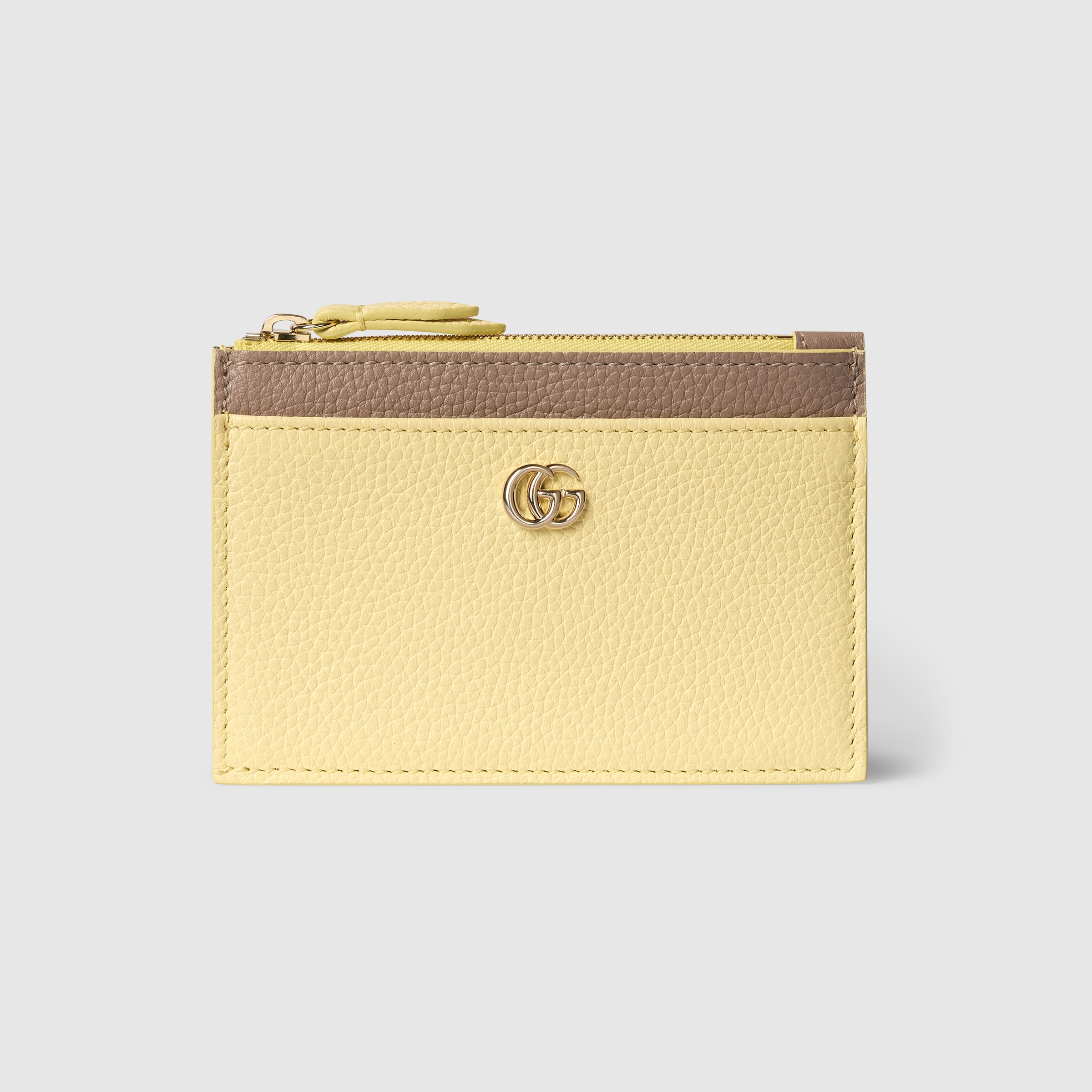 ダブルG バイカラー ジップ キーポーチ ・イエロー＆ブラウン レザー