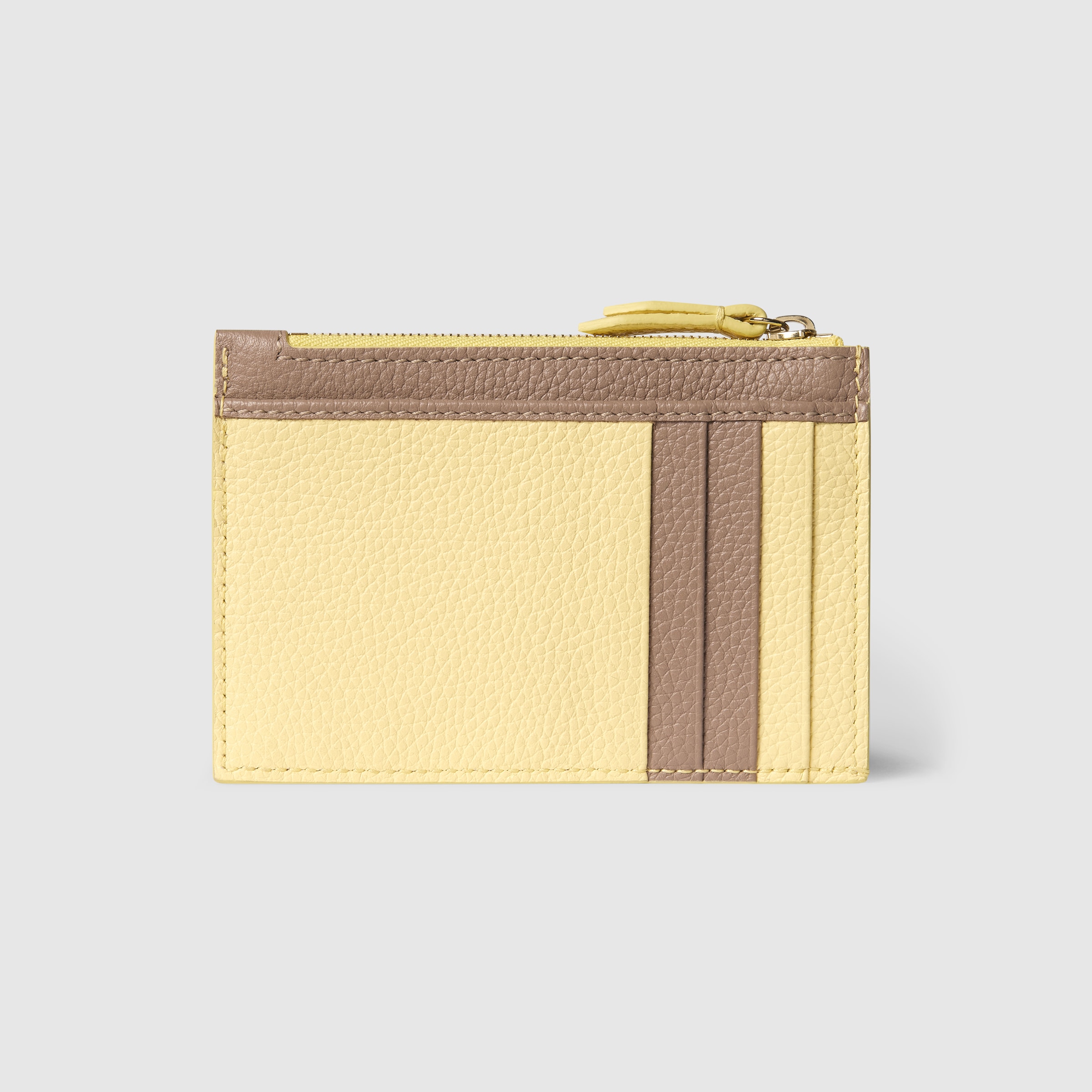 Bi-color GG Marmont zip key pouch in yellow and brown leather