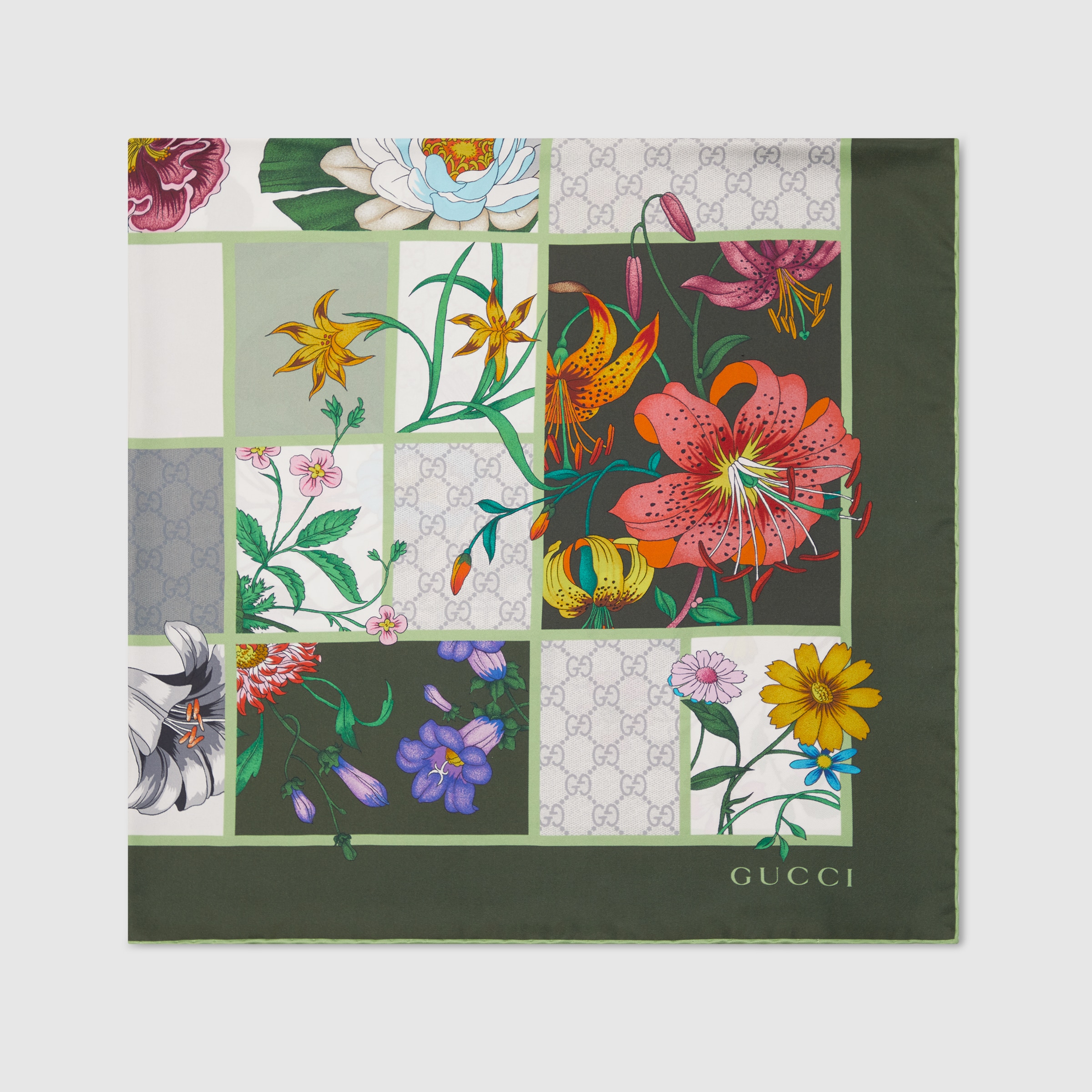 プリント シルクツイル スカーフ ・グリーン＆マルチカラー | GUCCI公式