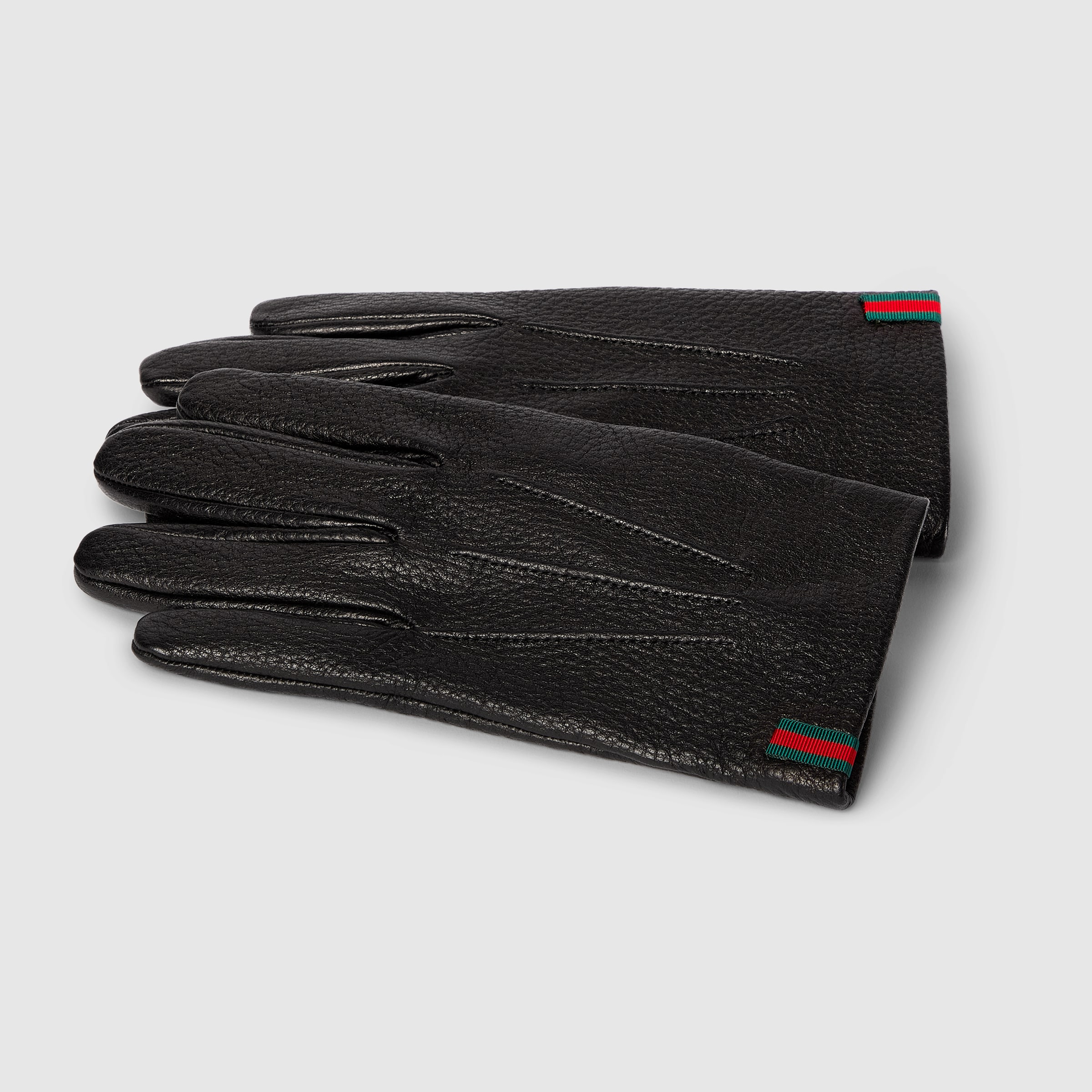 Grainy leather gloves with Web in black | GUCCI® US