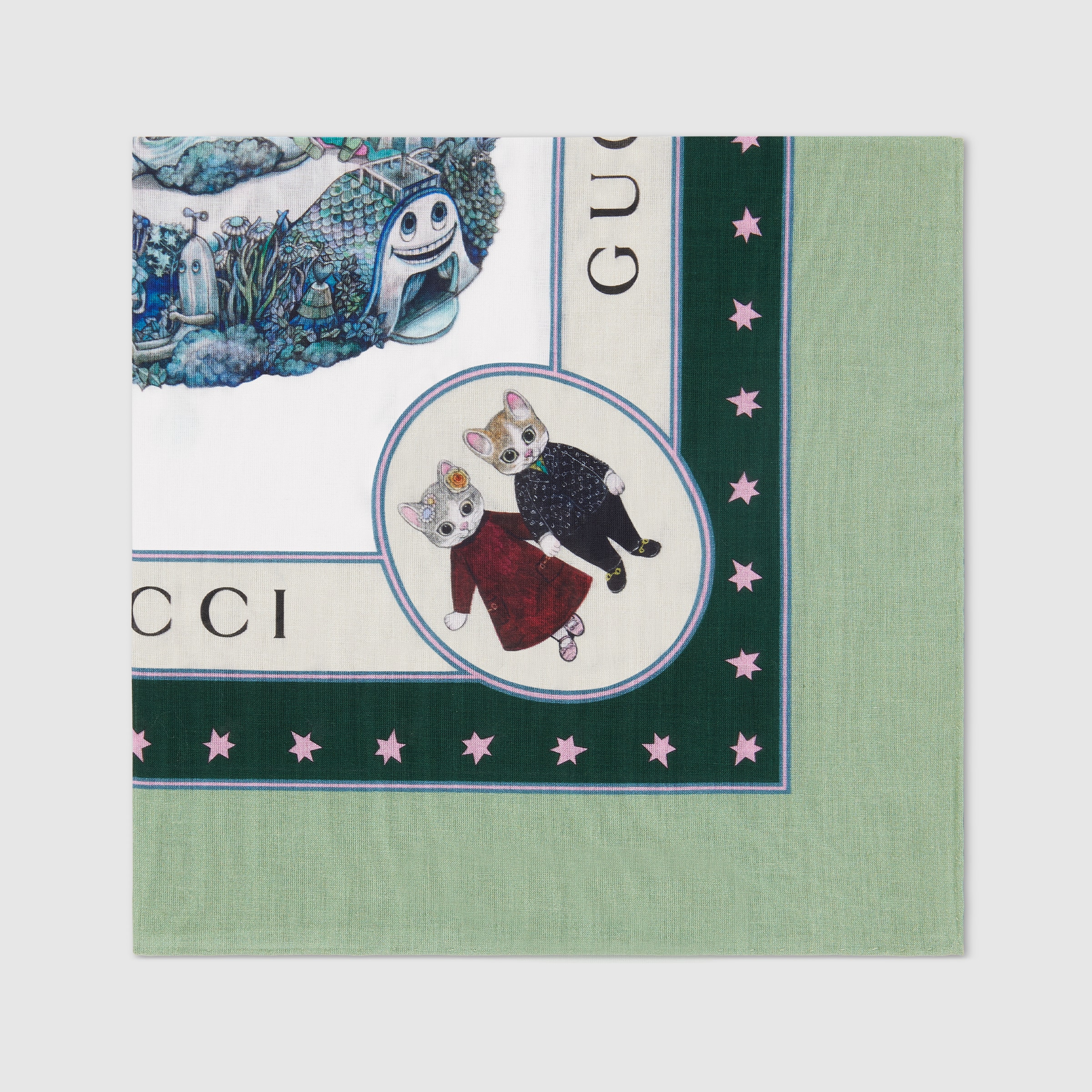 日本限定 ヒグチユウコ コットン ハンカチ ・ターコイズ＆アイボリー