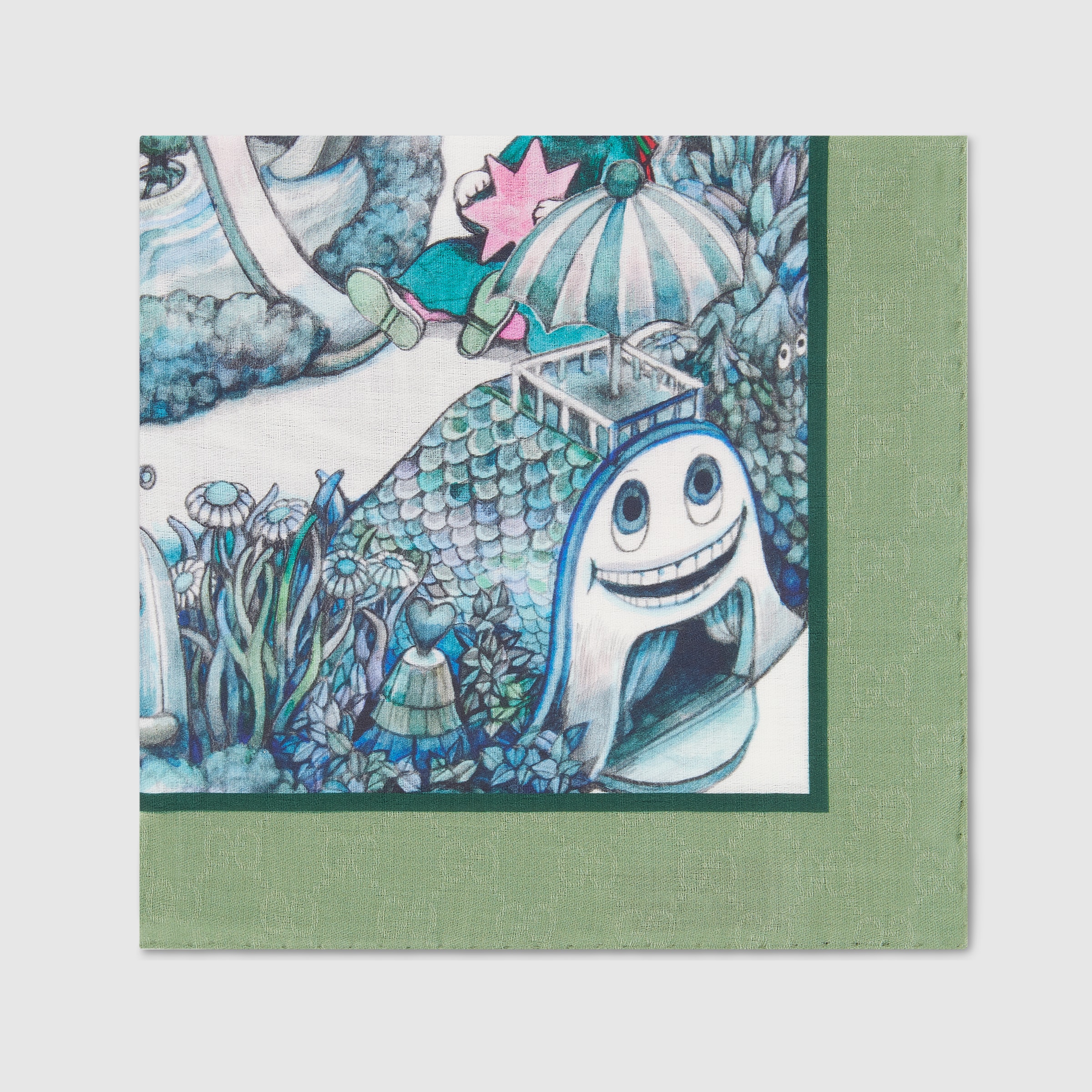 GUCCI ヒグチユウコ ハンカチ 日本限定 ヒグチユウコ コットン ハンカチ ・ターコイズ＆アイボリー