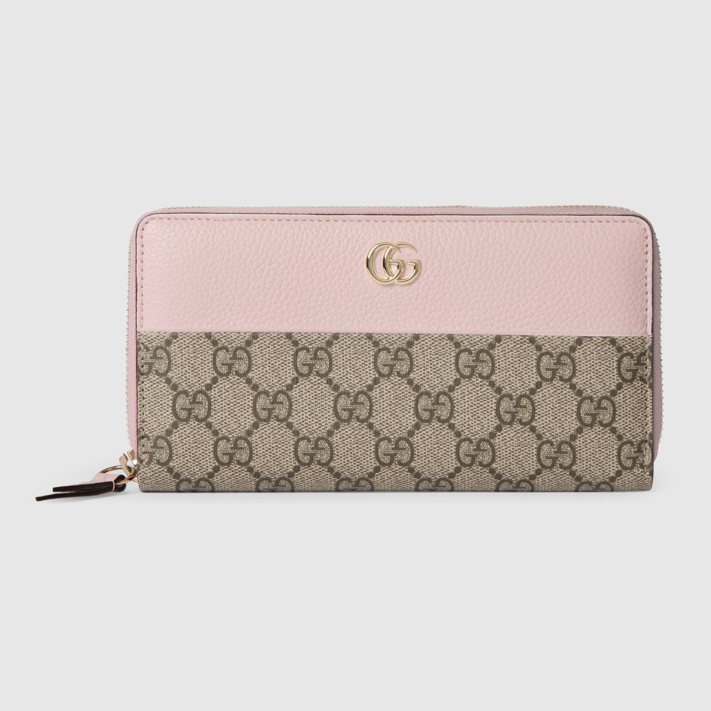 Bi-color GG Marmont zip around wallet in pink leather | GUCCI® US