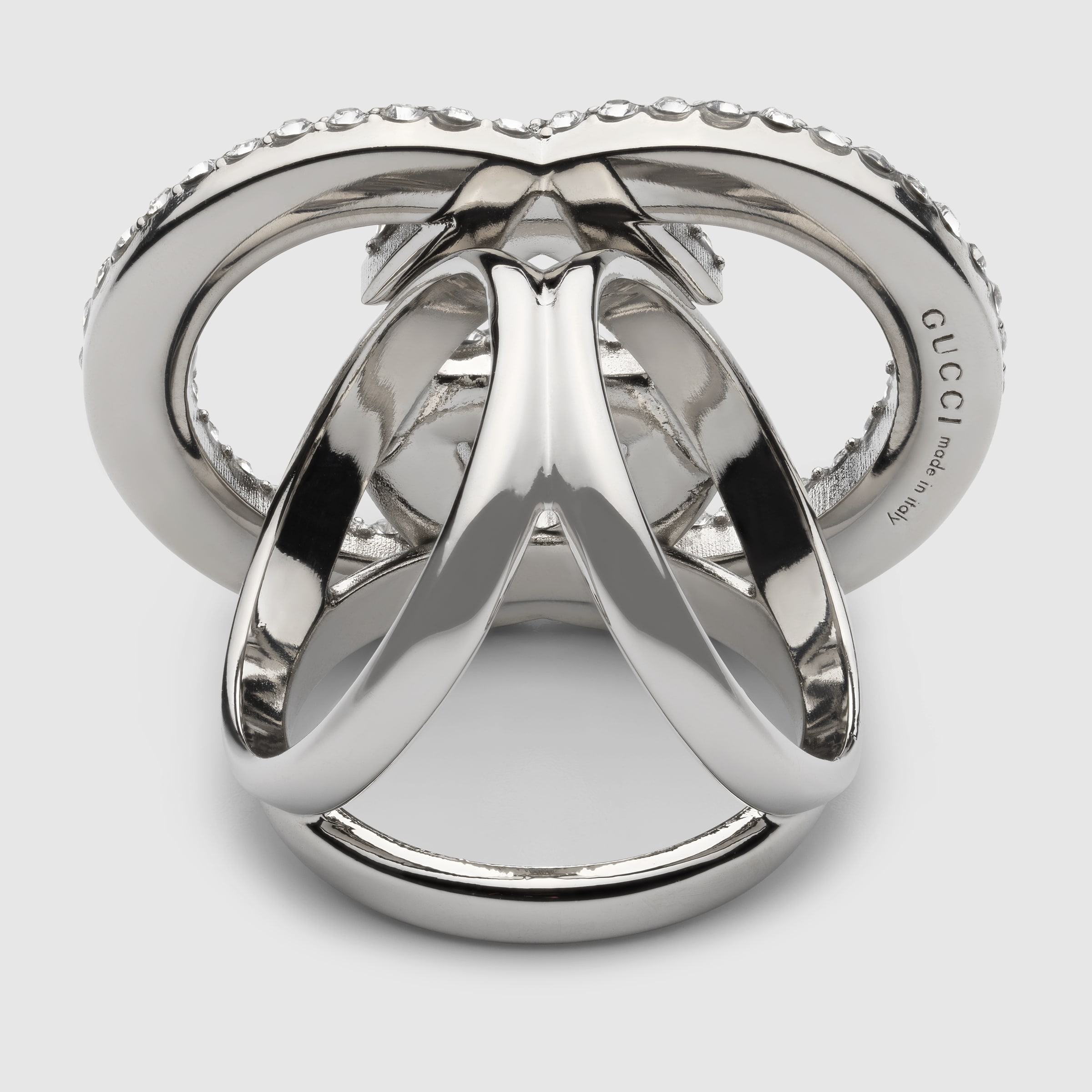Crystal Interlocking G carré ring in silver-toned | GUCCI® CA