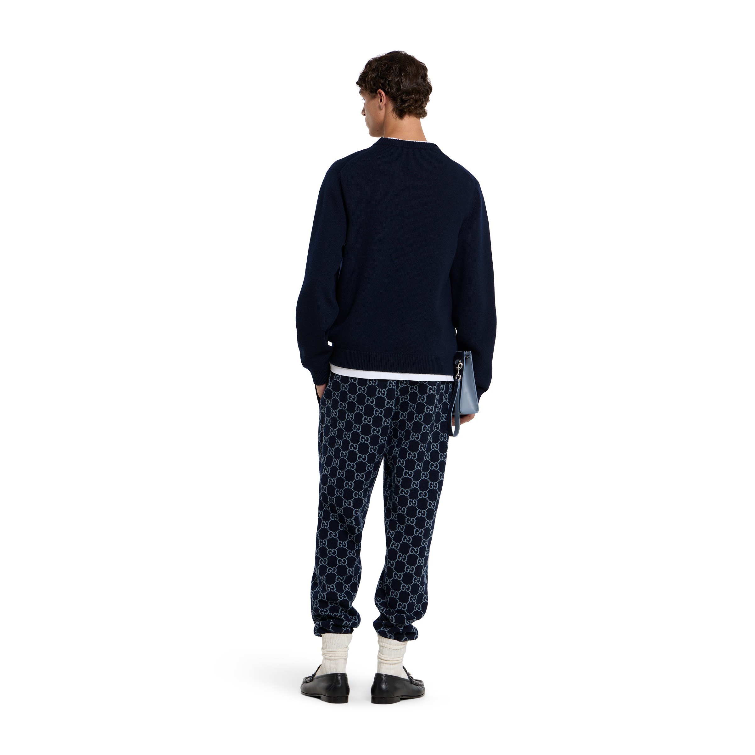 インターシャ ウールニット セーター ・ダークブルー | GUCCI公式