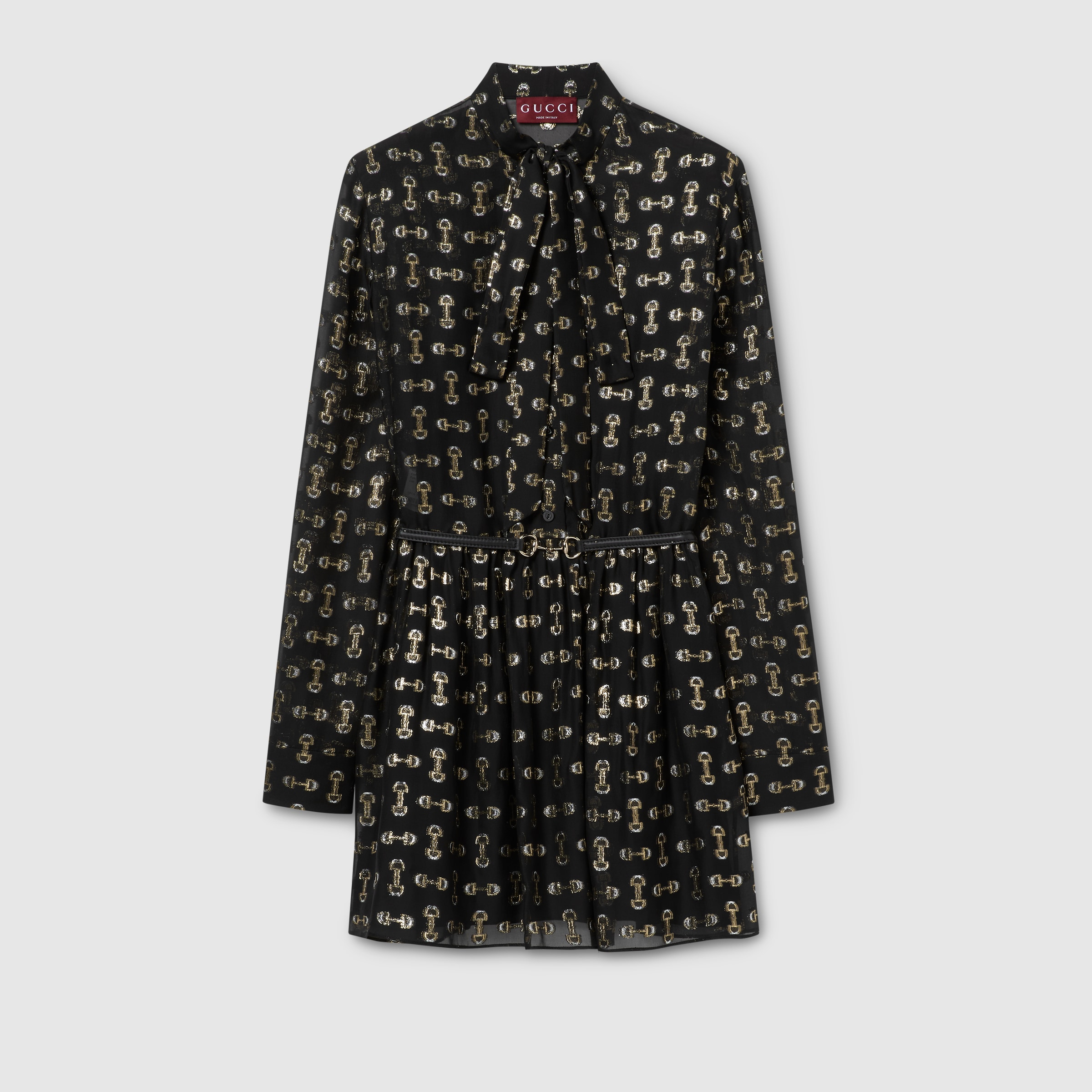 GUCCI ワンピース　黒DHT-S516H Horsebit silk coupé dress in black | GUCCI® US