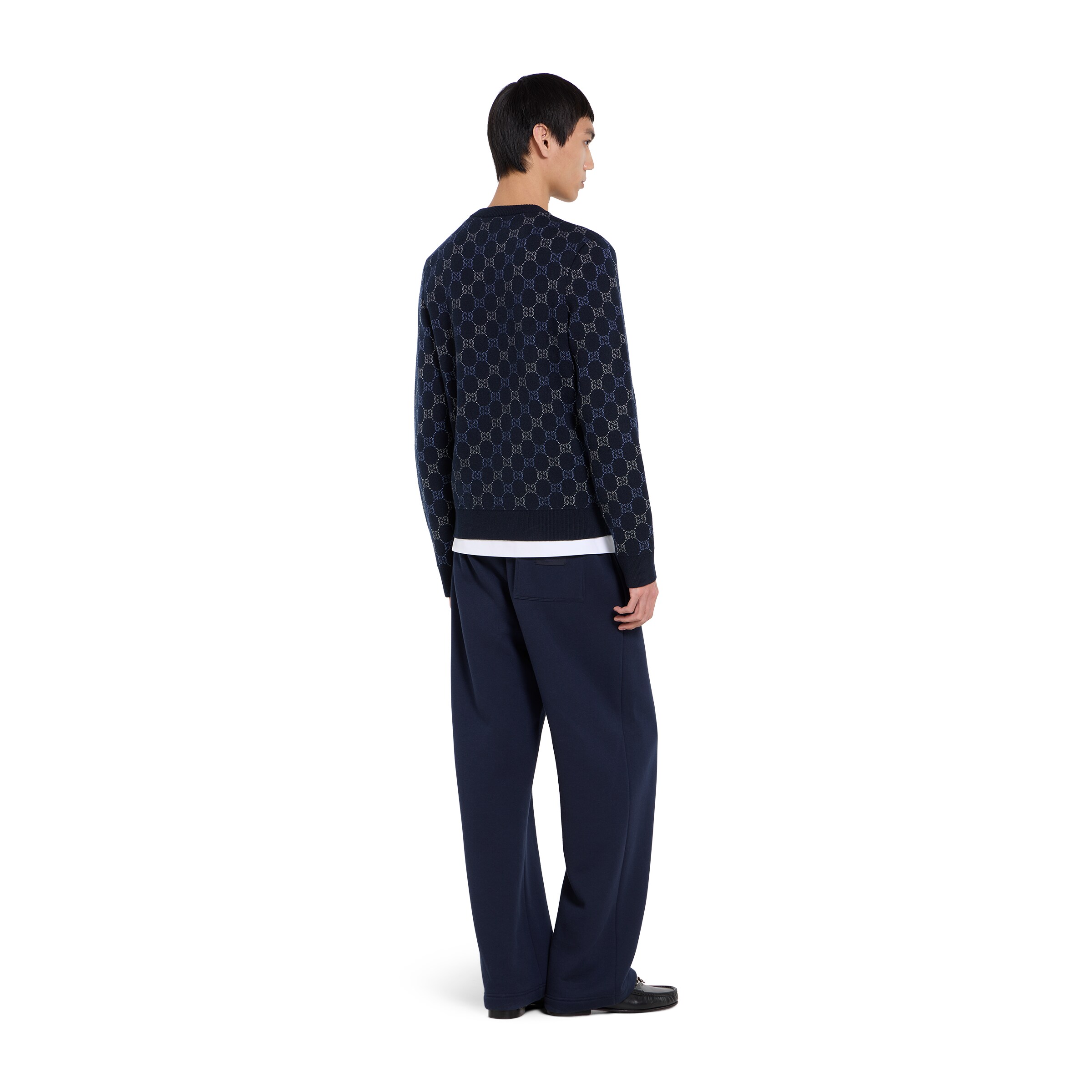 GG double wool knit sweater in dark blue | GUCCI® US