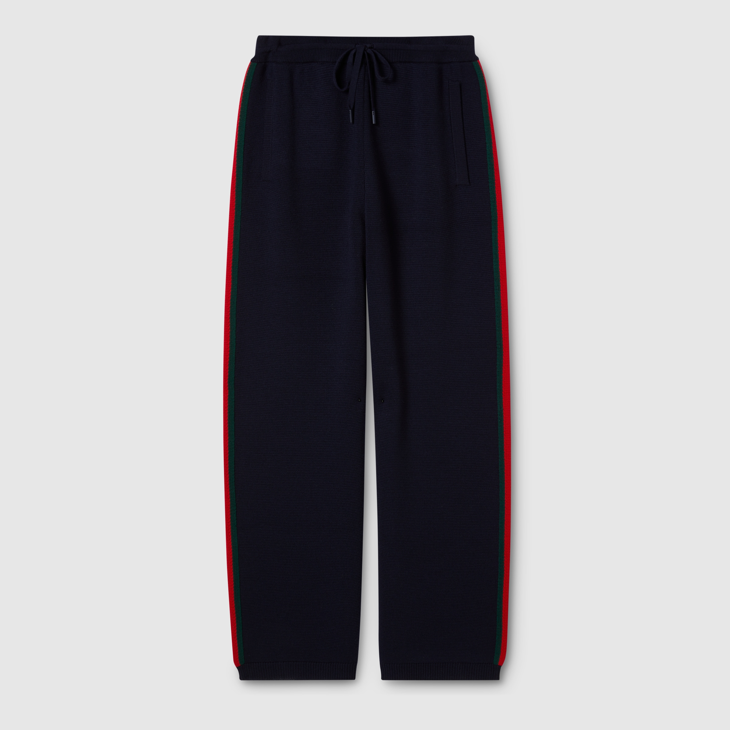 Stitch wool leisure pants with Web in dark blue | GUCCI® US