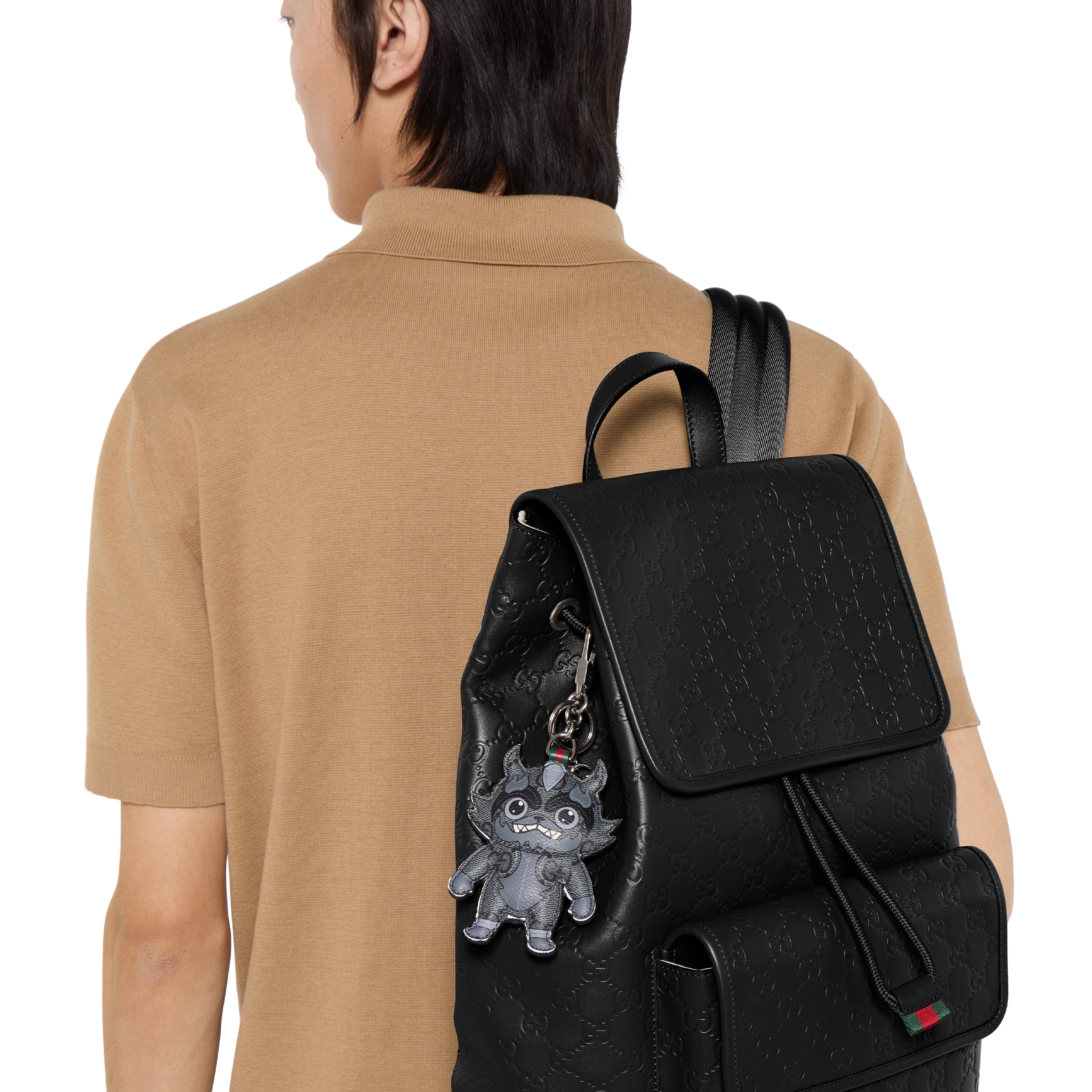 Gucci Besties〕キーチェーン チャーム ・グレー GG ファブリック