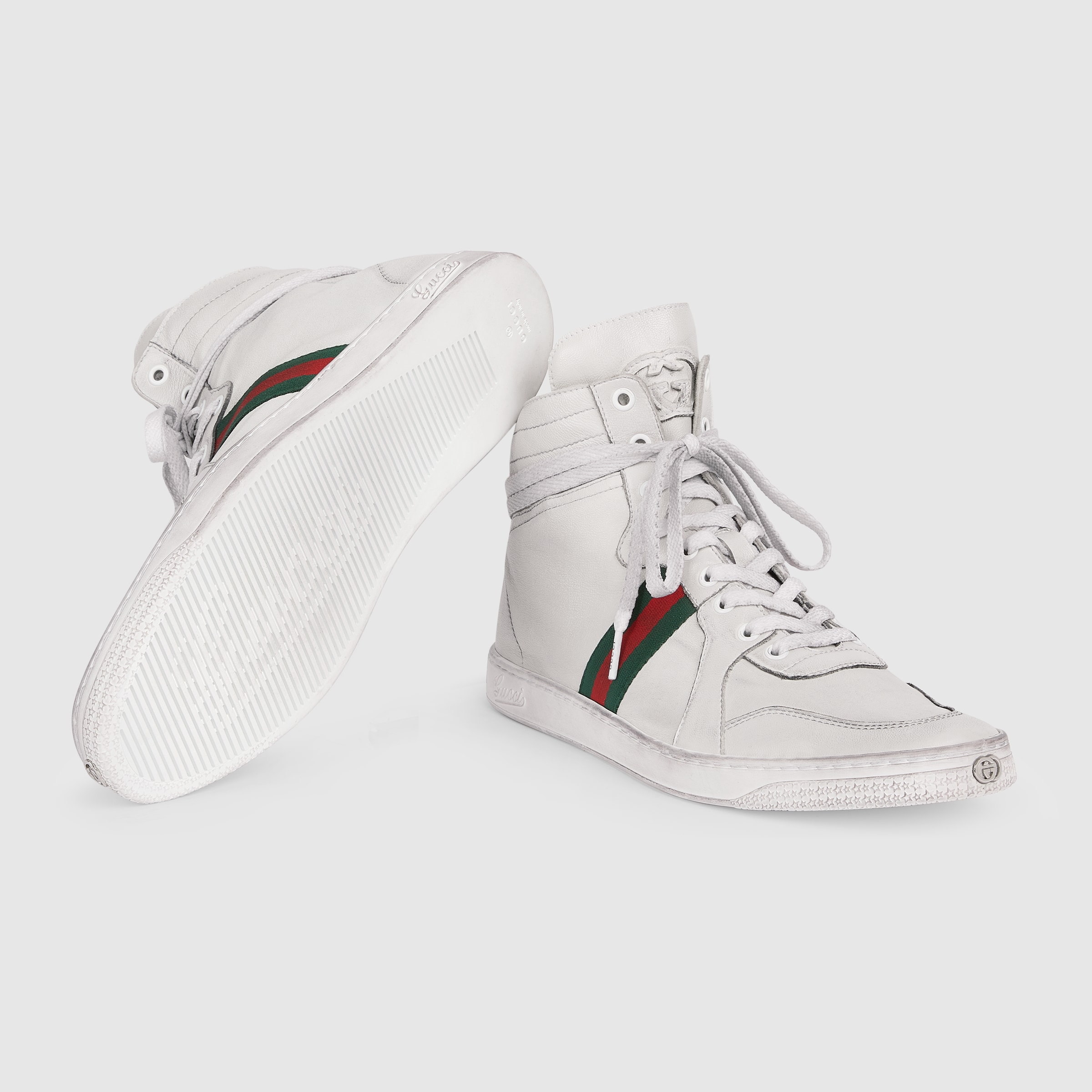 Men's Stretch high-top sneaker in white leather | GUCCI® US