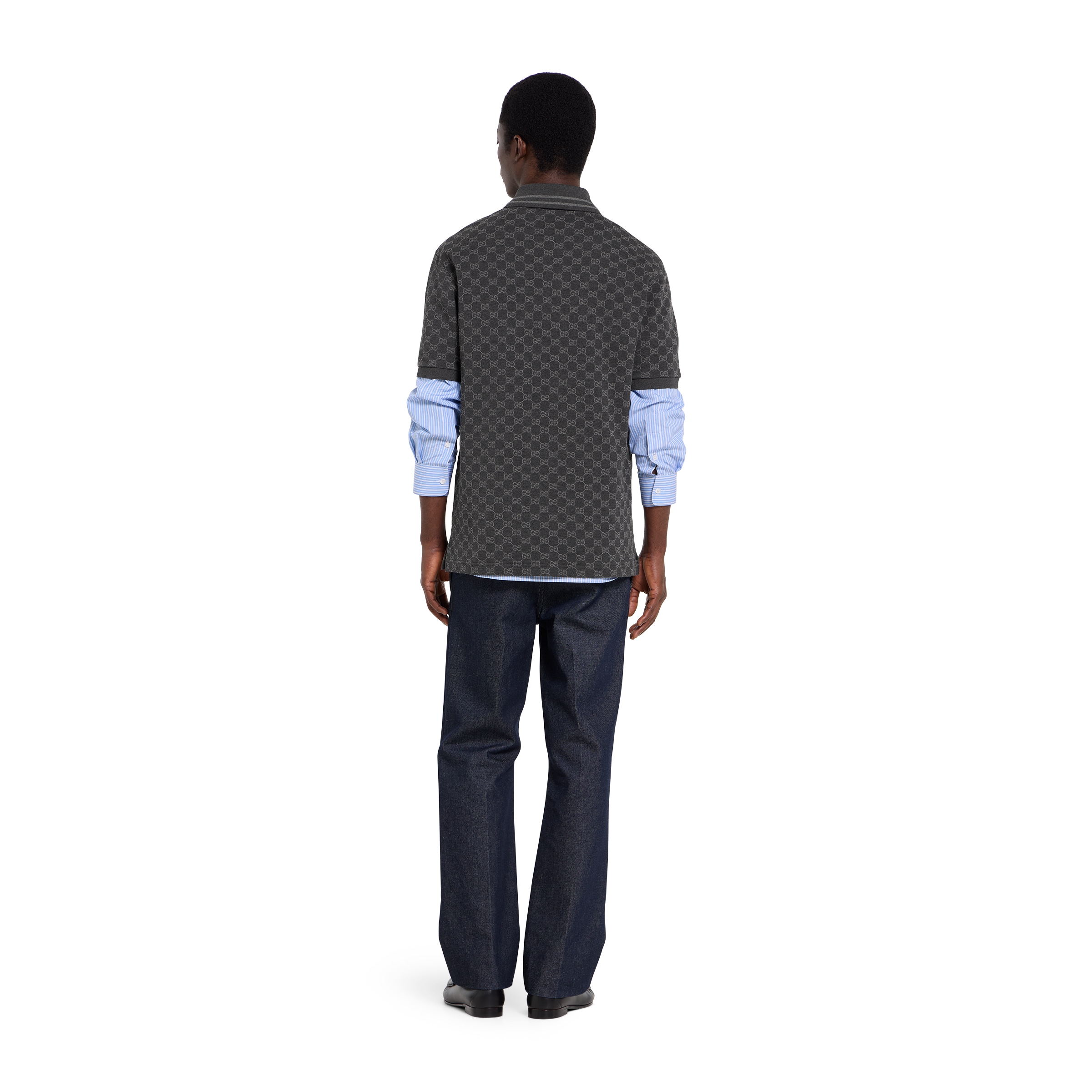 GG cotton piquet jacquard polo shirt in black and grey | GUCCI® US