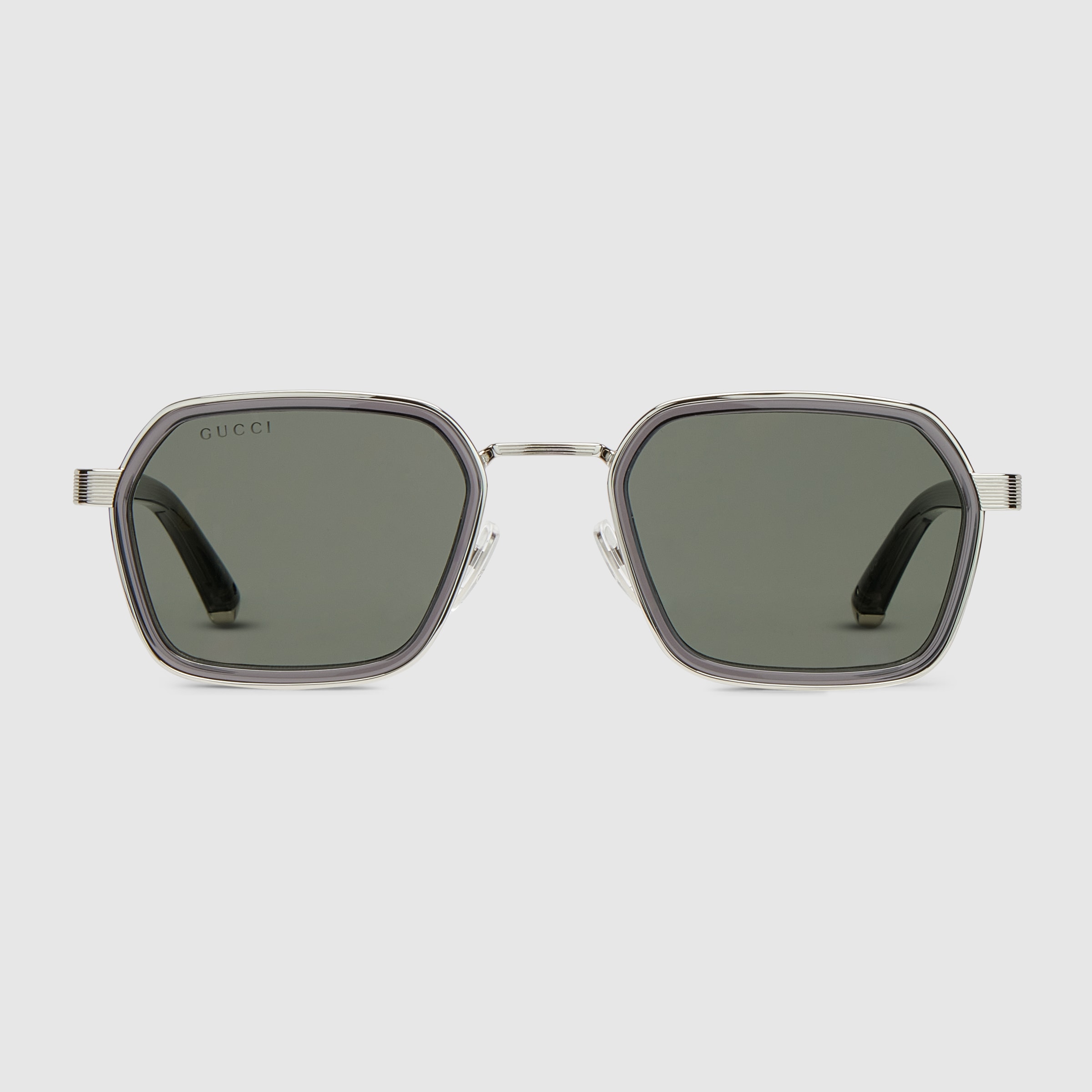 Square frame sunglasses in grey and silver | GUCCI® US