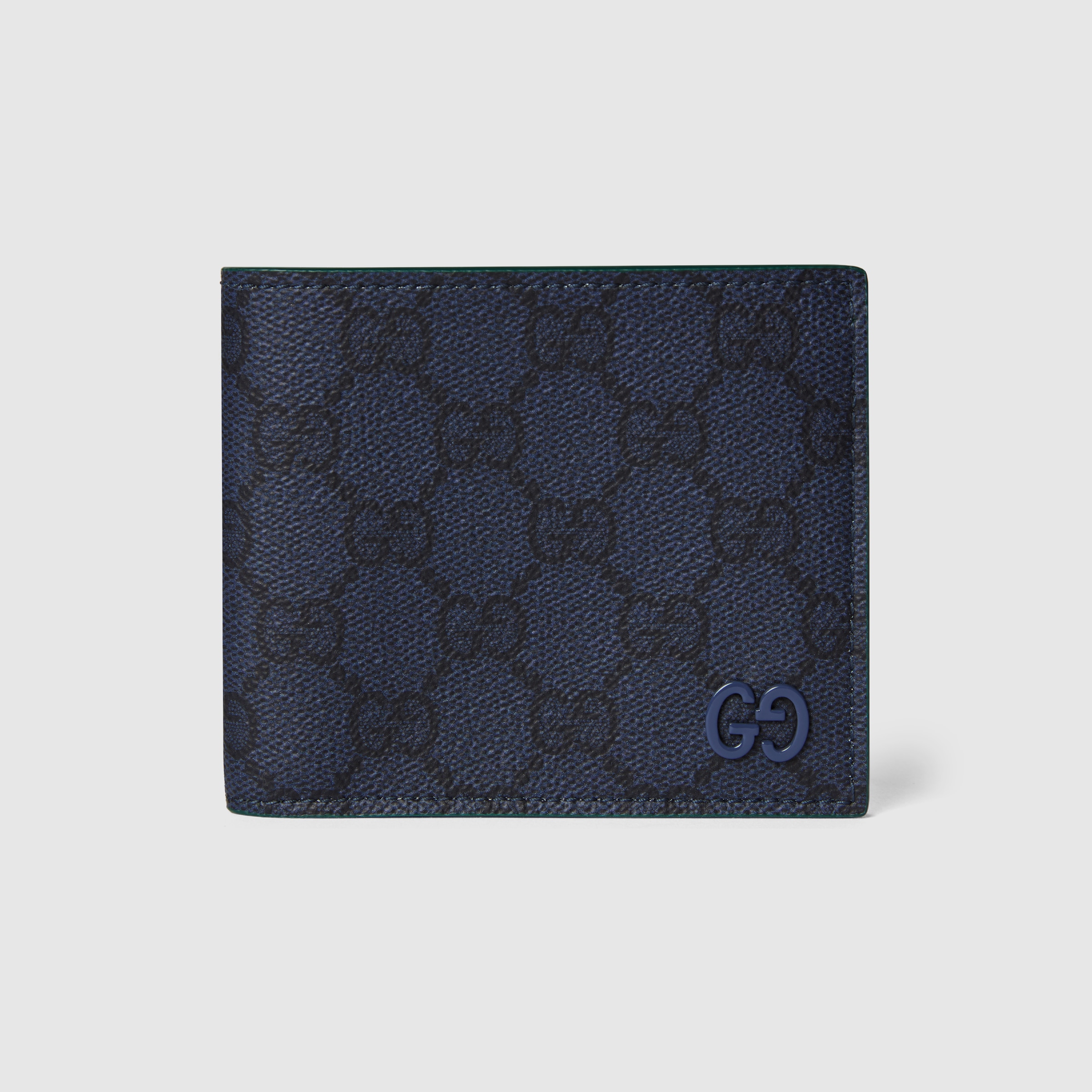 Green interior GG bi-fold wallet in dark blue GG Supreme | GUCCI® US