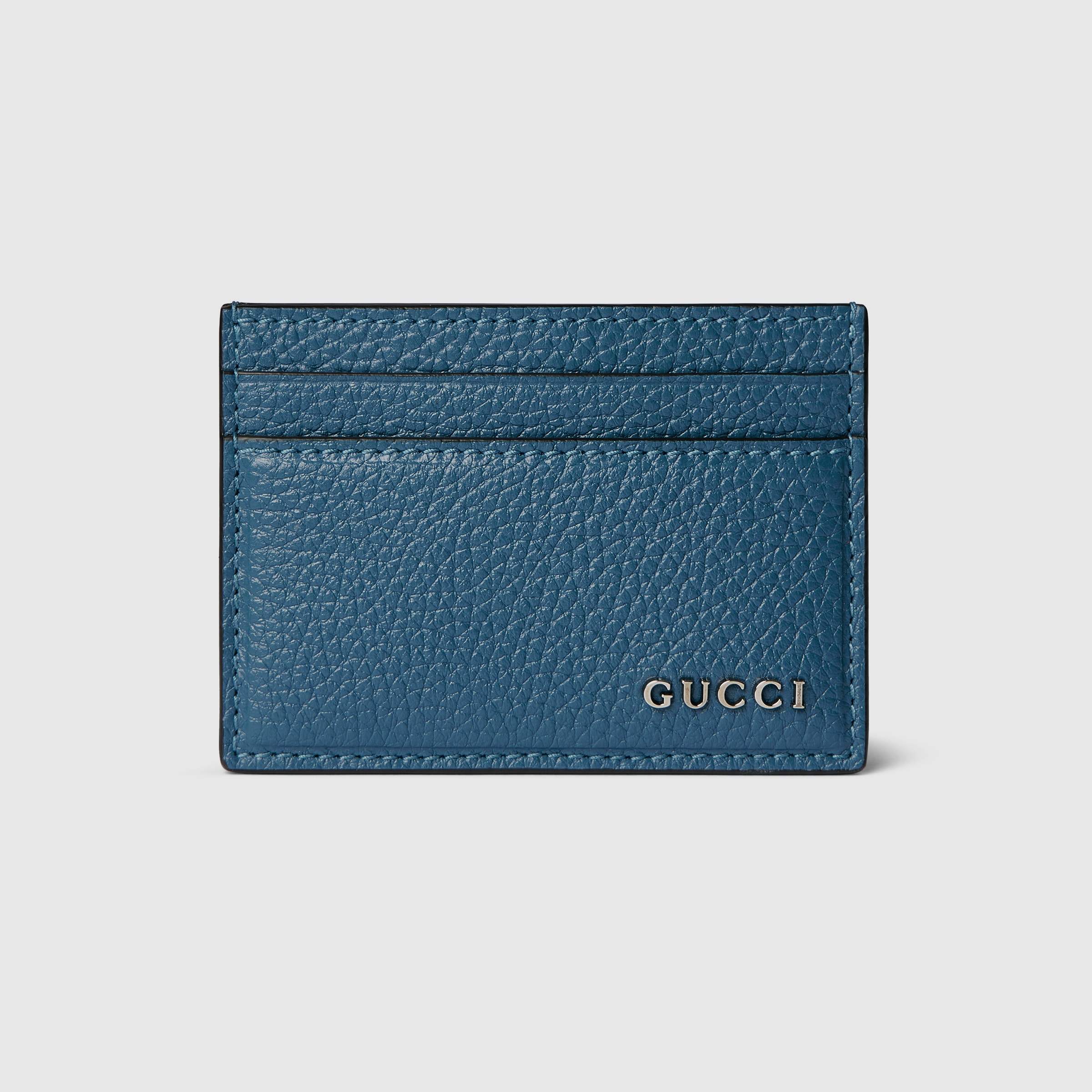 【箱あり】Gucci 青 レザー ケース Card case with Gucci script in blue grainy leather | GUCCI® US