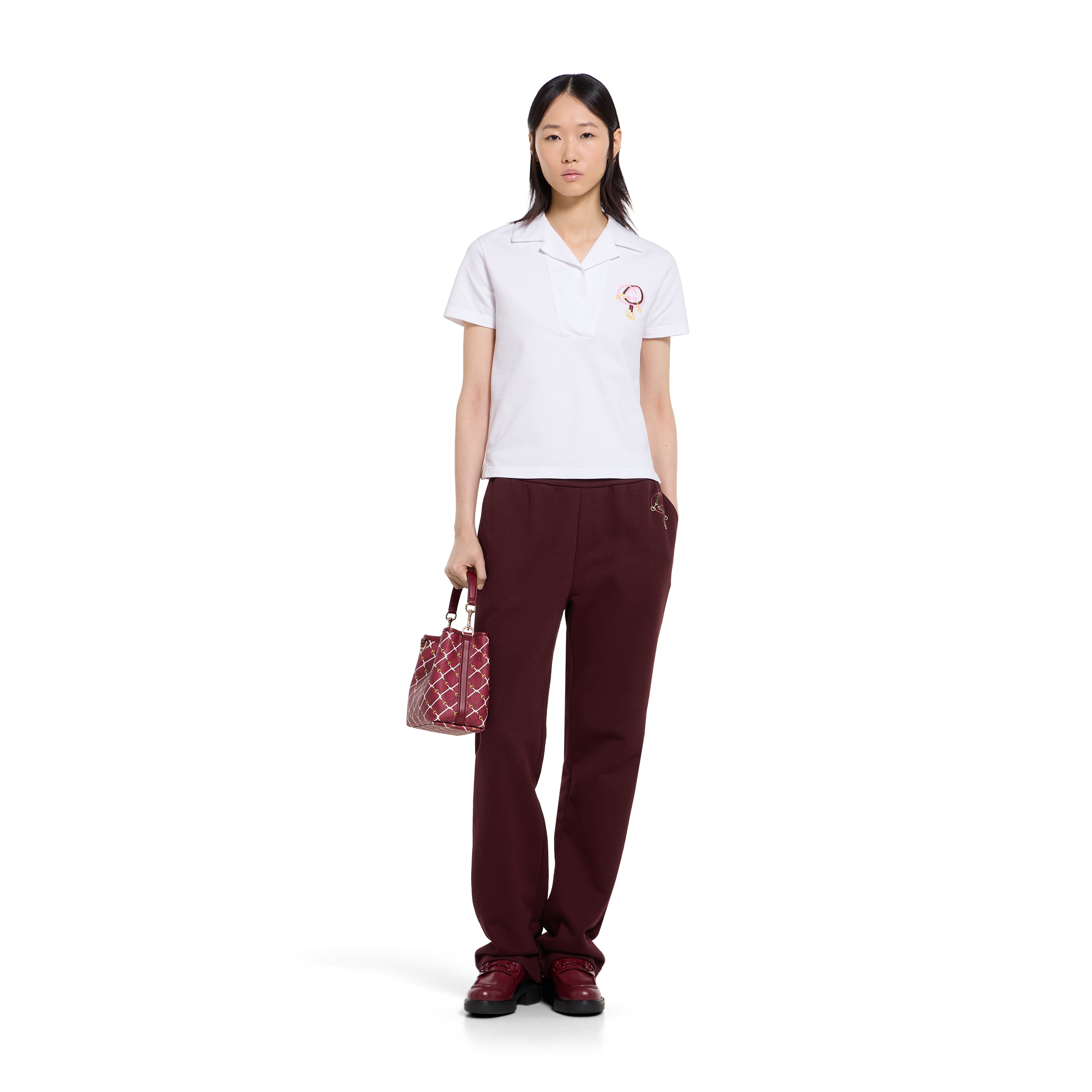 Cotton jersey leisure pants with embroidery in Gucci Rosso Ancora