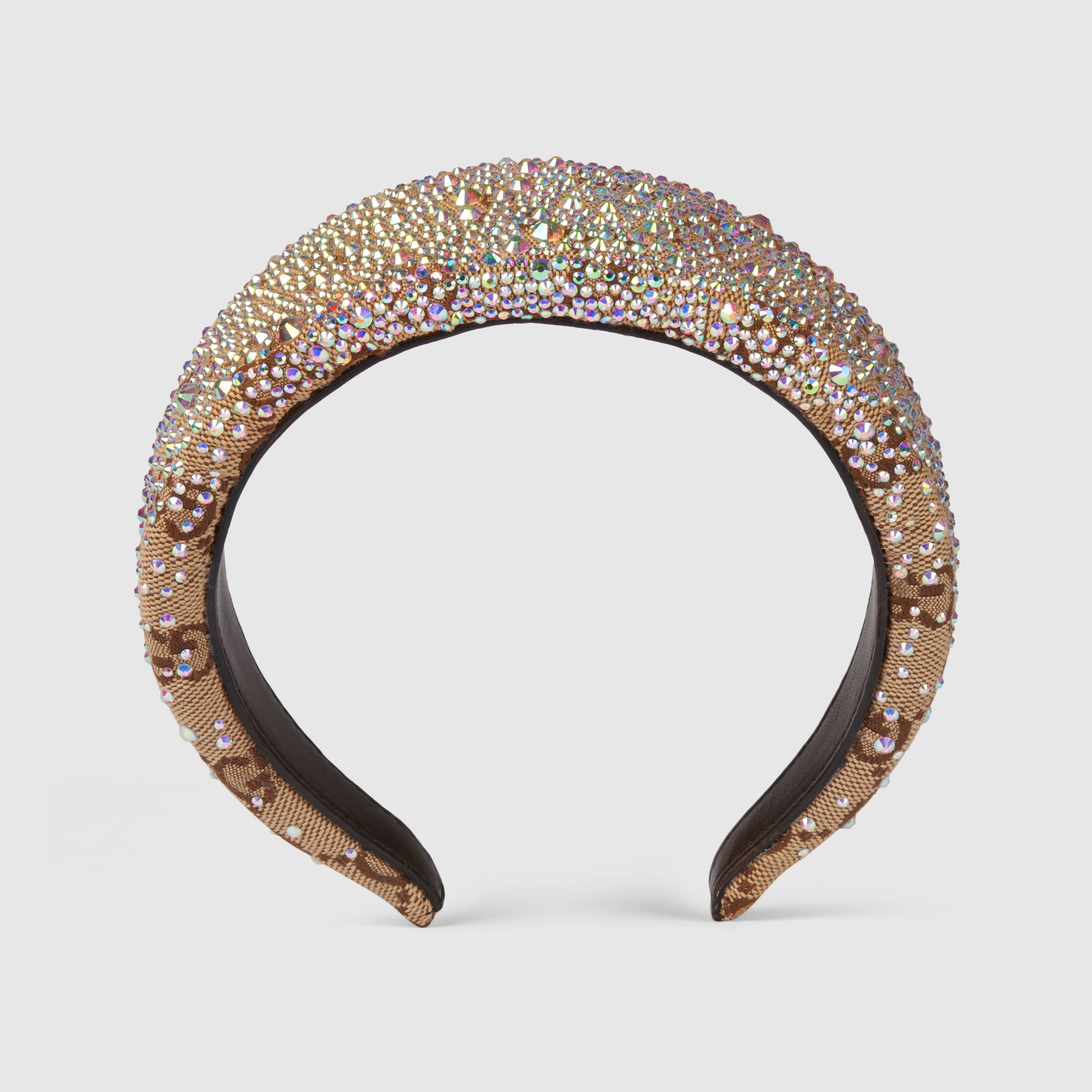 GG canvas hairband with crystals in camel and dark brown | GUCCI® US