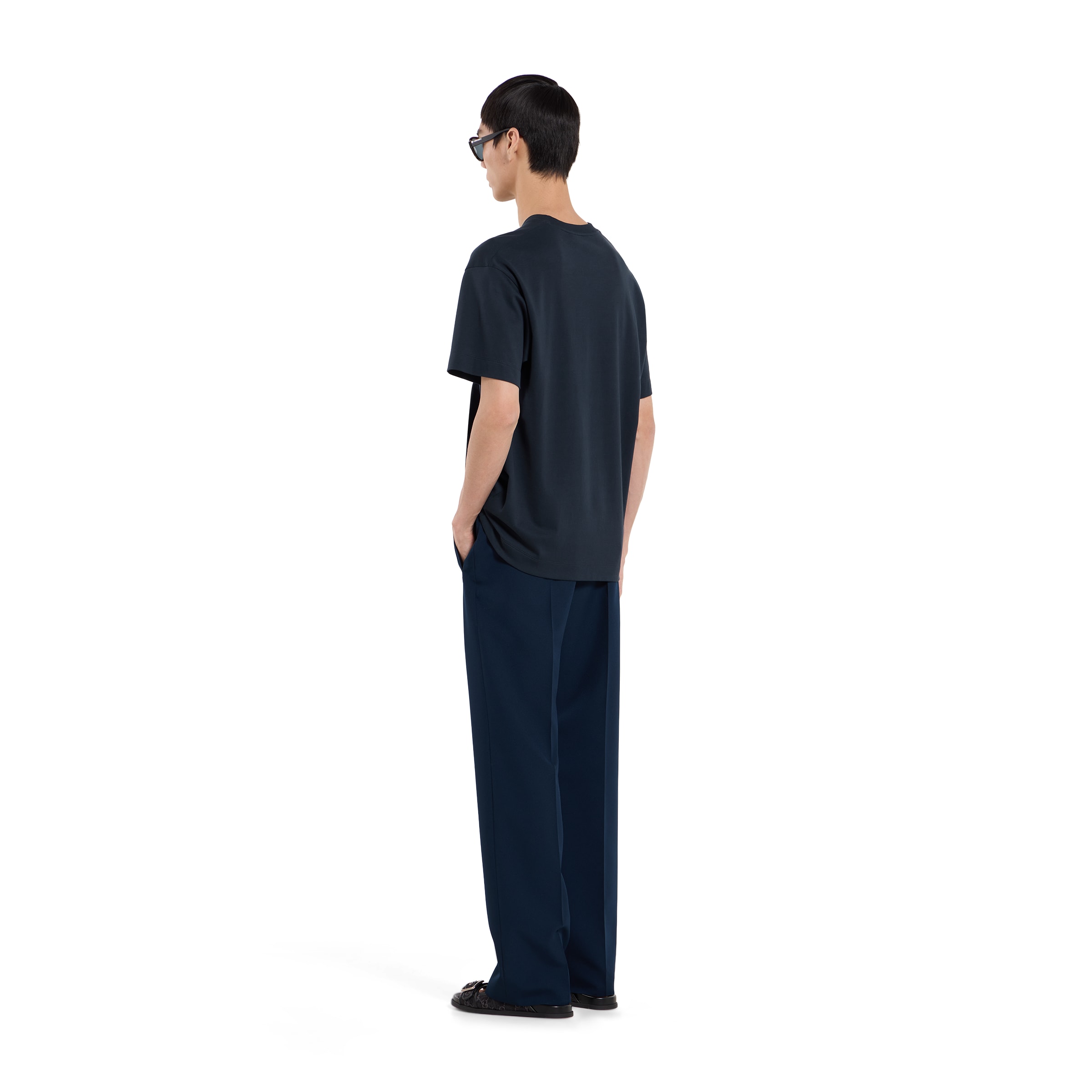 Cotton jersey T-shirt with embroidery in dark blue | GUCCI® US