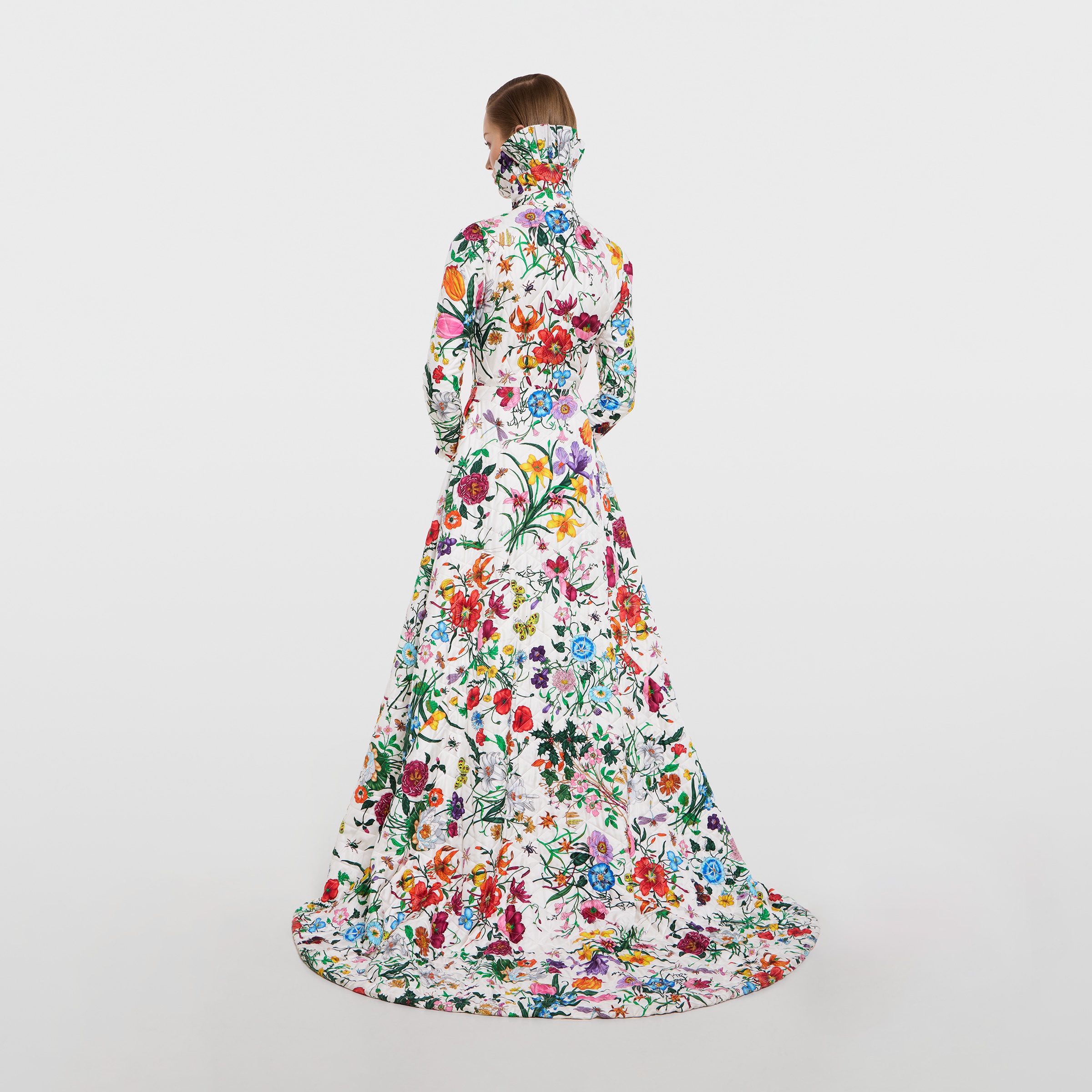 Printed quilted twill long dress in multicolor | GUCCI® US