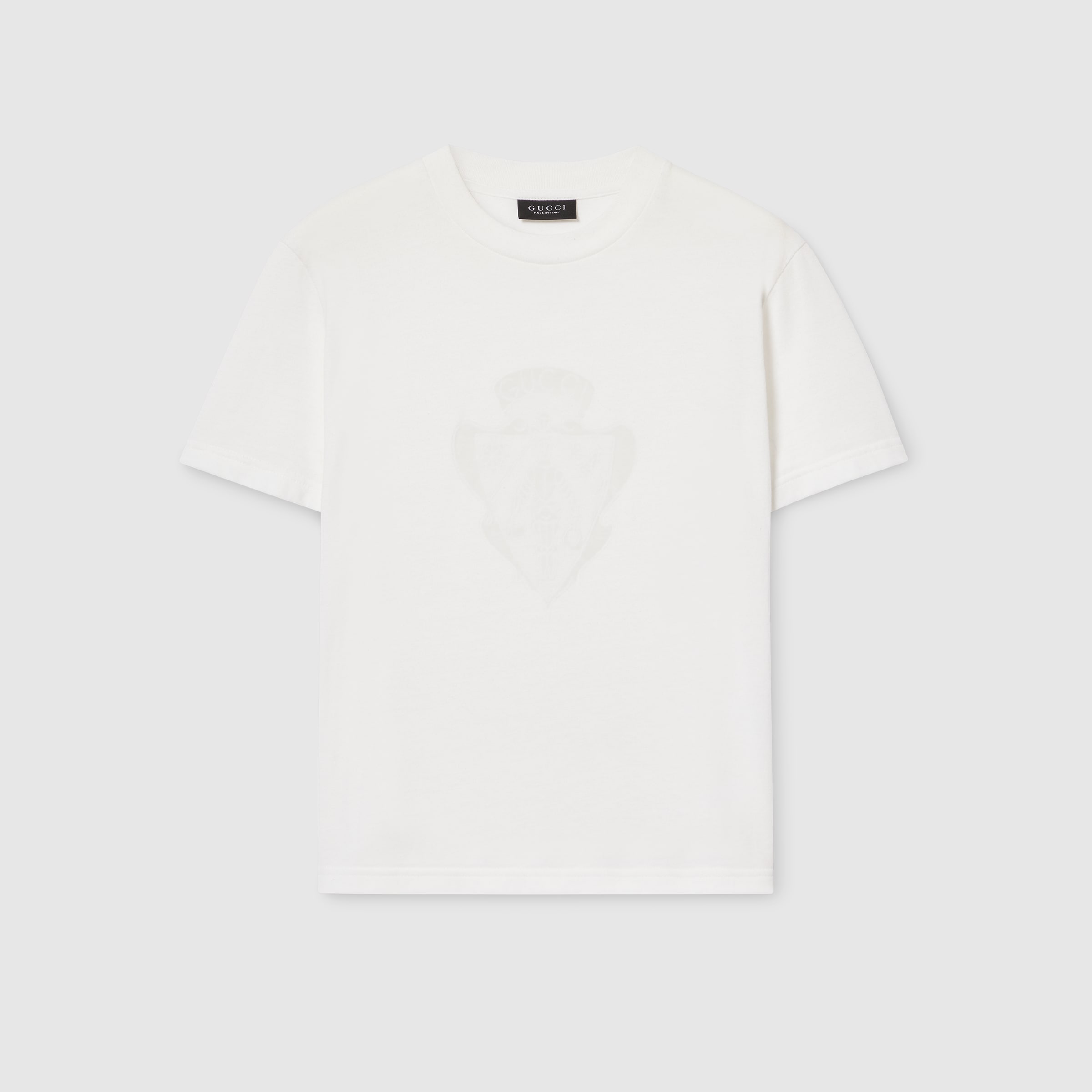 Cotton jersey T-shirt with Gucci crest in white | GUCCI® US