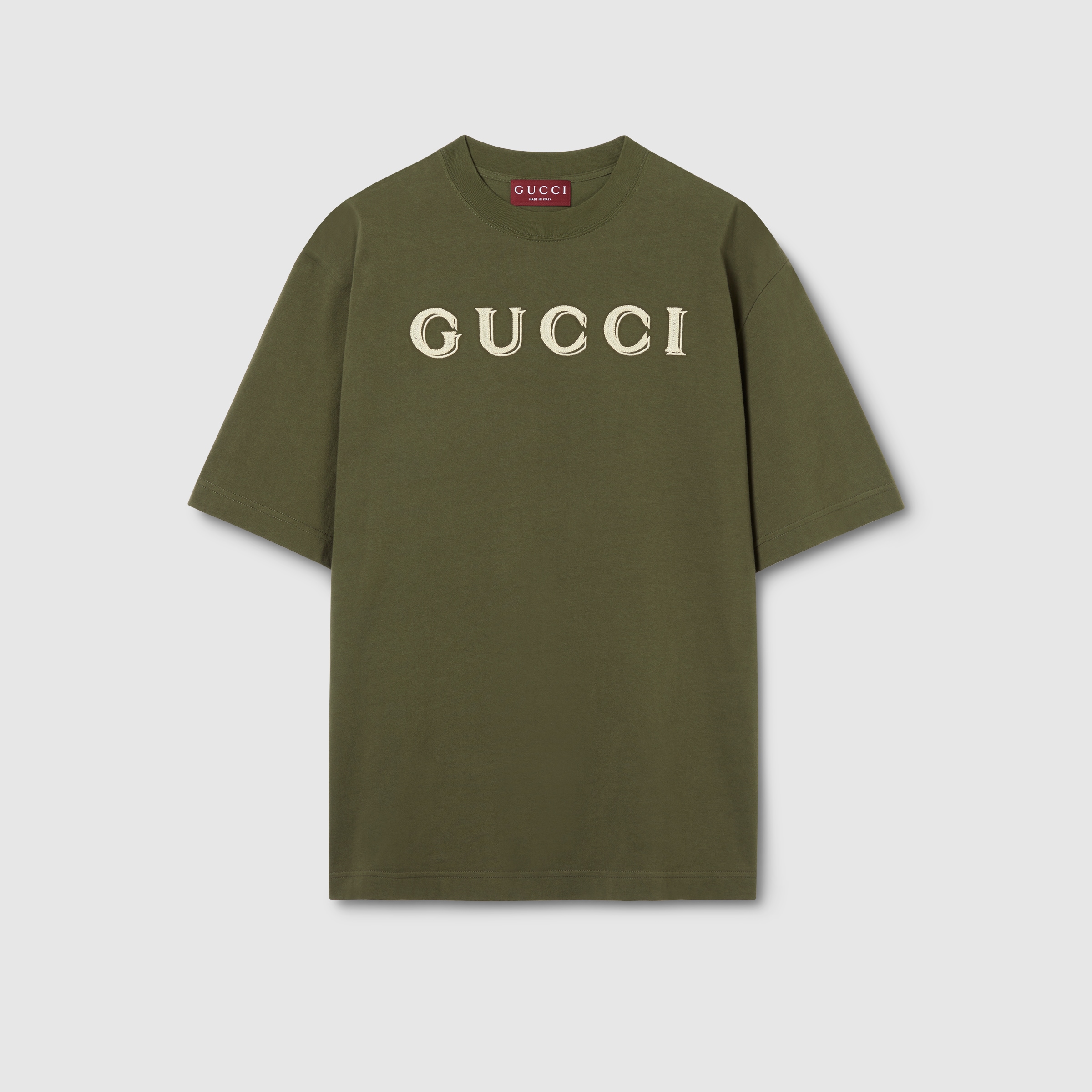 Cotton jersey T-shirt with embroidery in forest green | GUCCI® TR