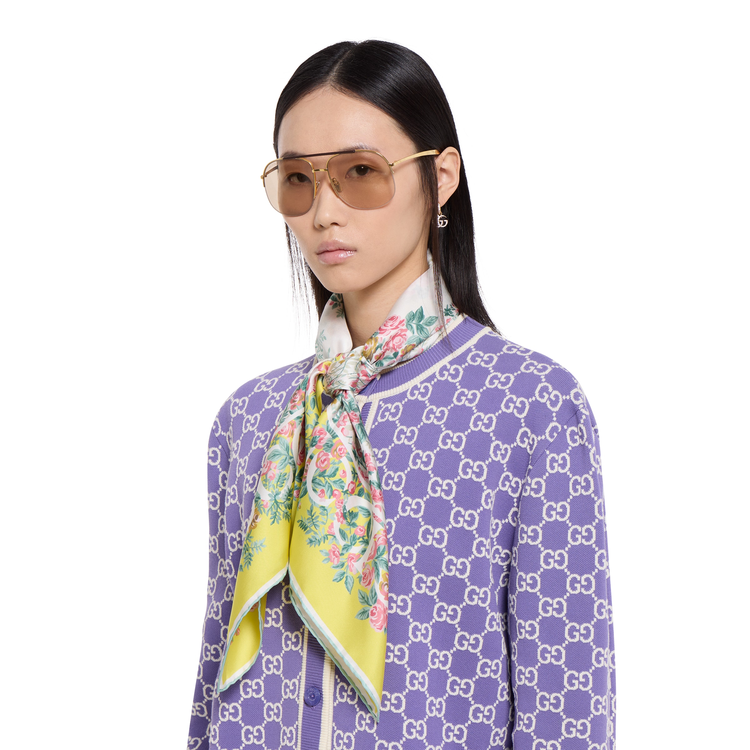 プリント シルクツイル スカーフ ・アクアマリン＆イエロー | GUCCI公式