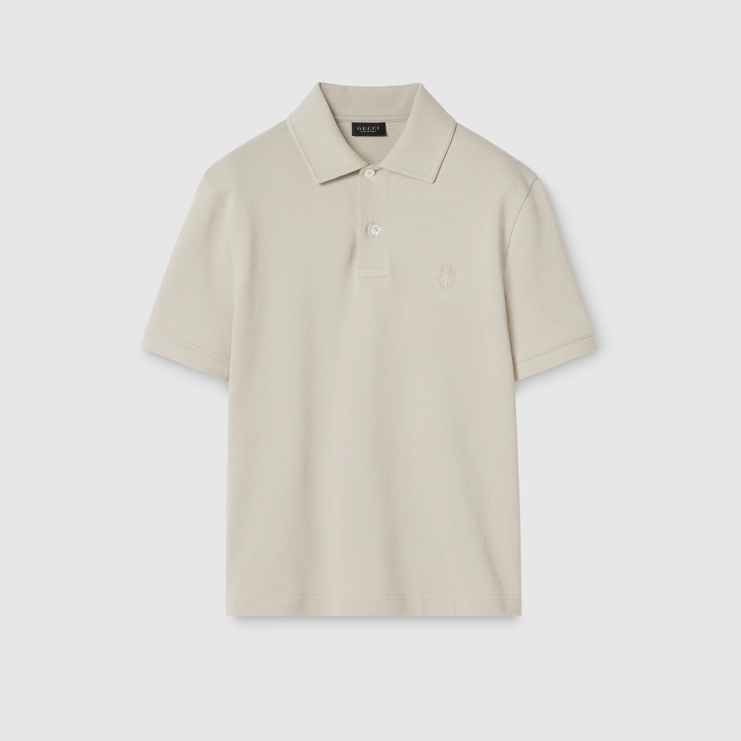Cotton piquet polo shirt with embroidery in light grey | GUCCI® US
