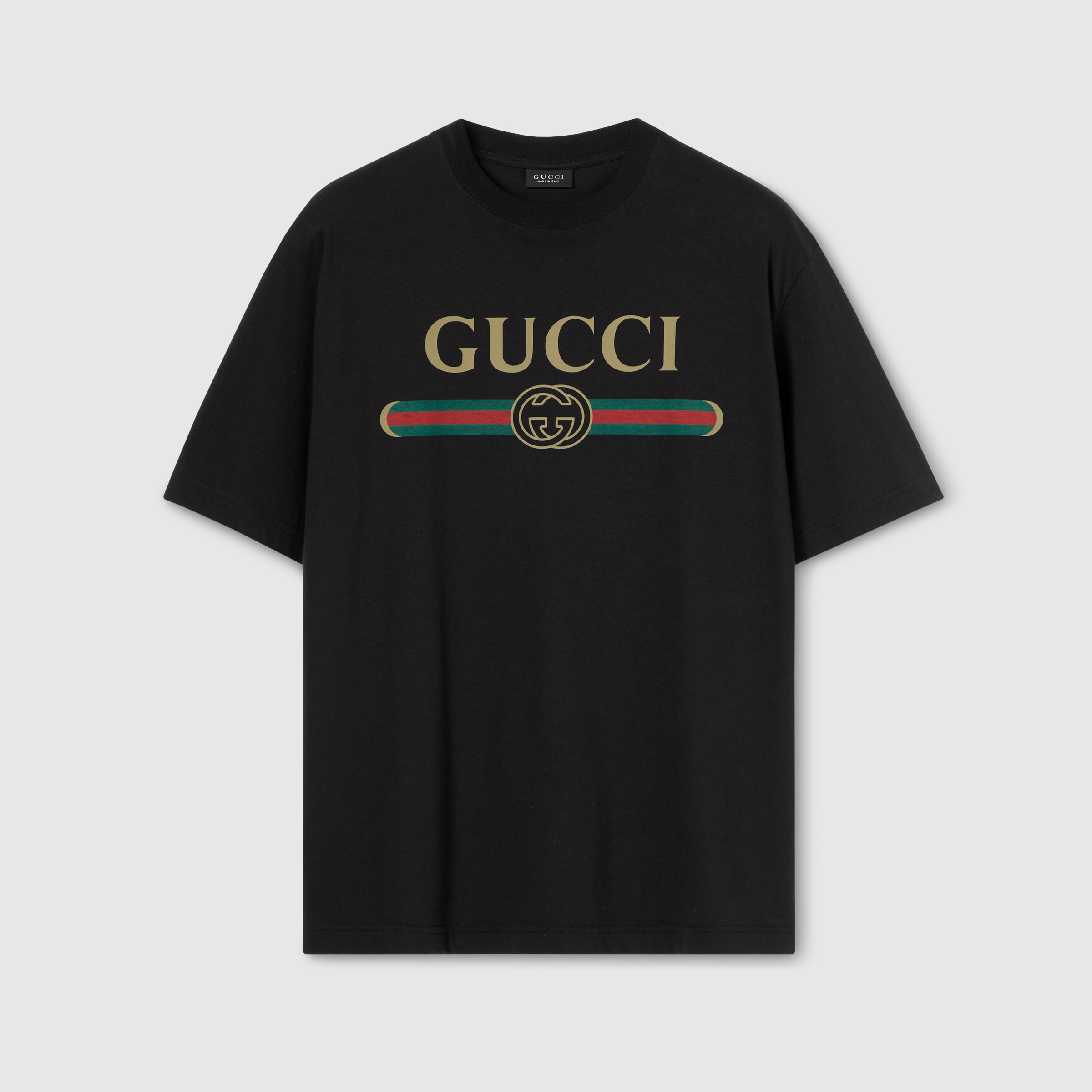 Silk blend jersey T-shirt with print in black | GUCCI® JP