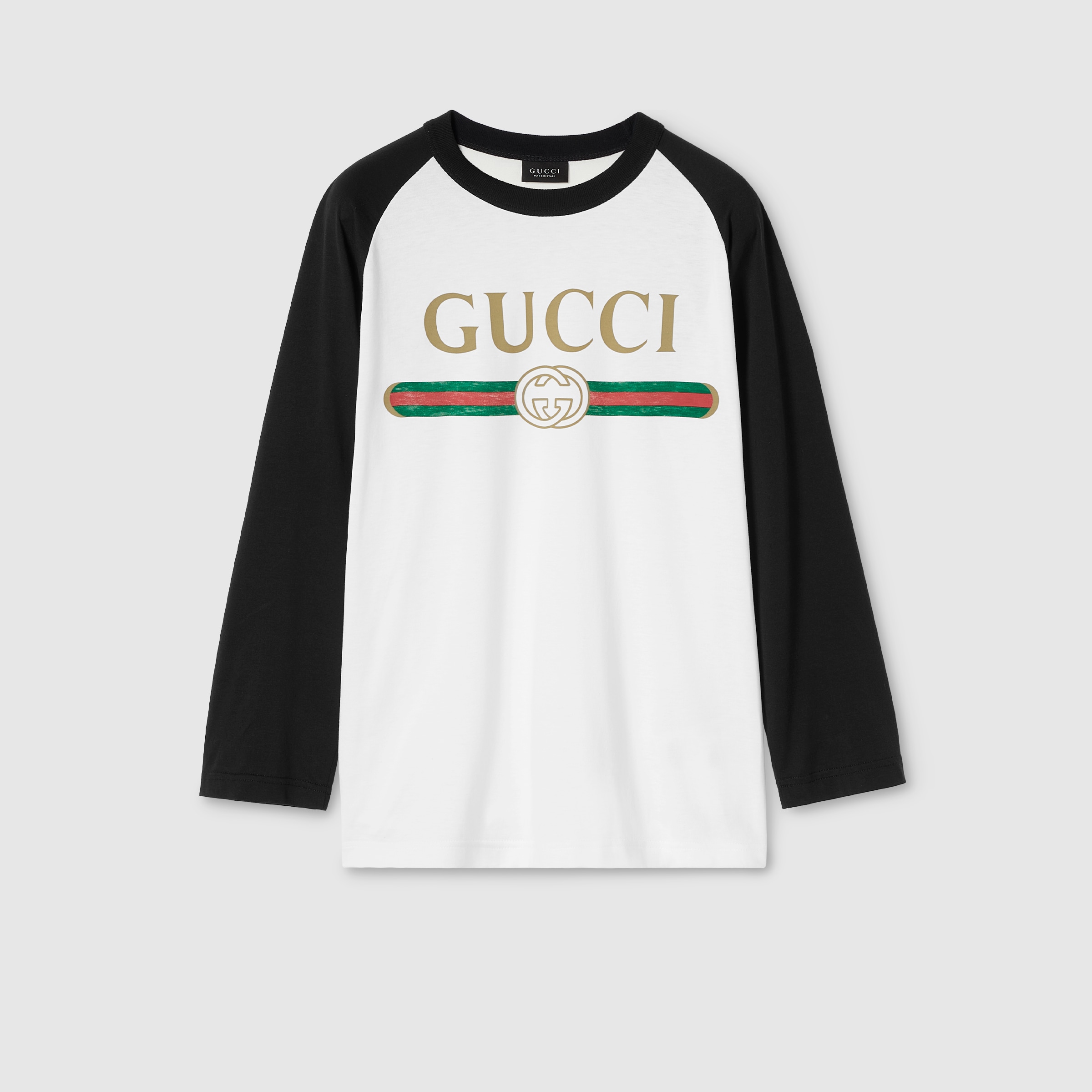 Silk blend jersey T-shirt with print in white and black | GUCCI® INT