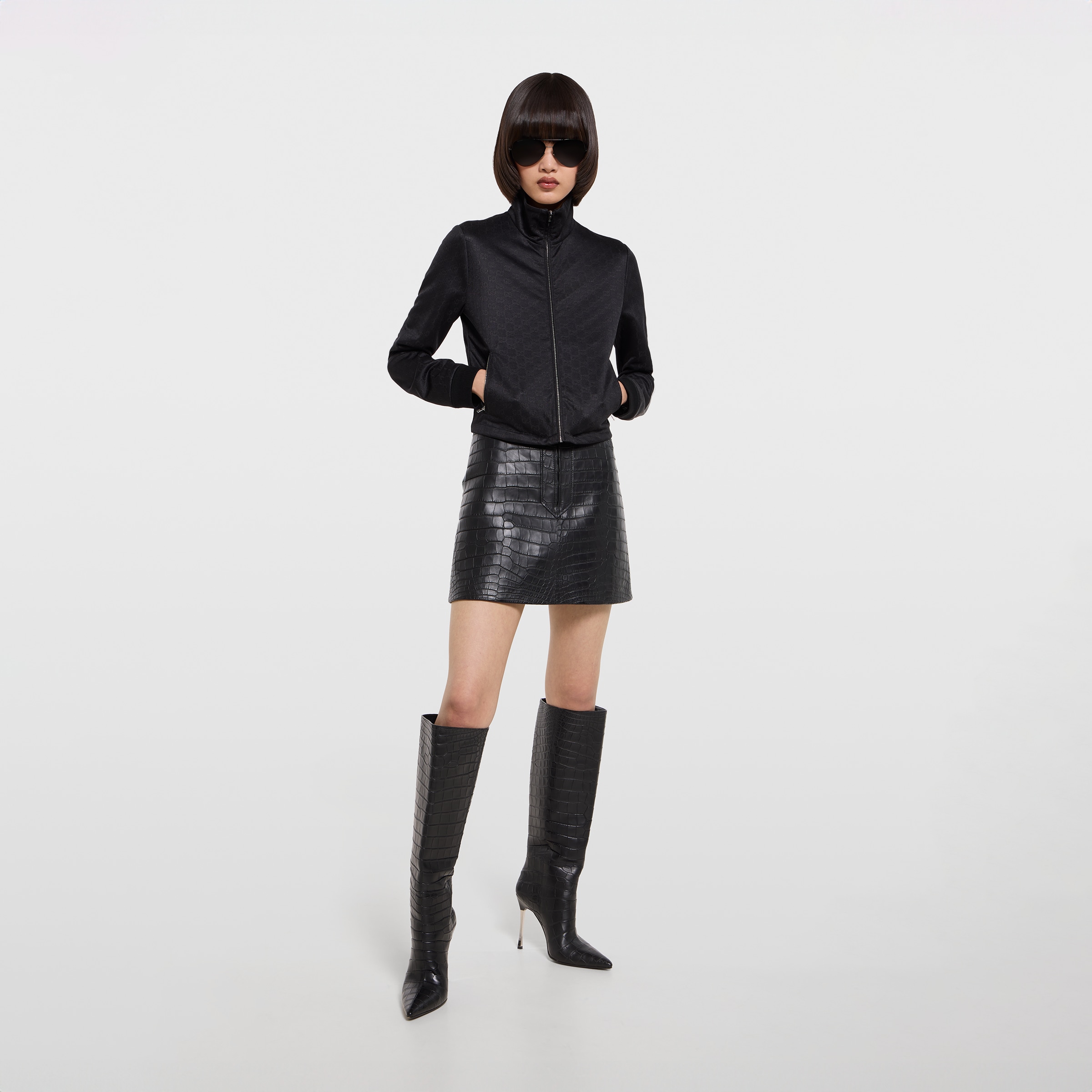 GG jersey jacquard zip jacket in black | GUCCI® US