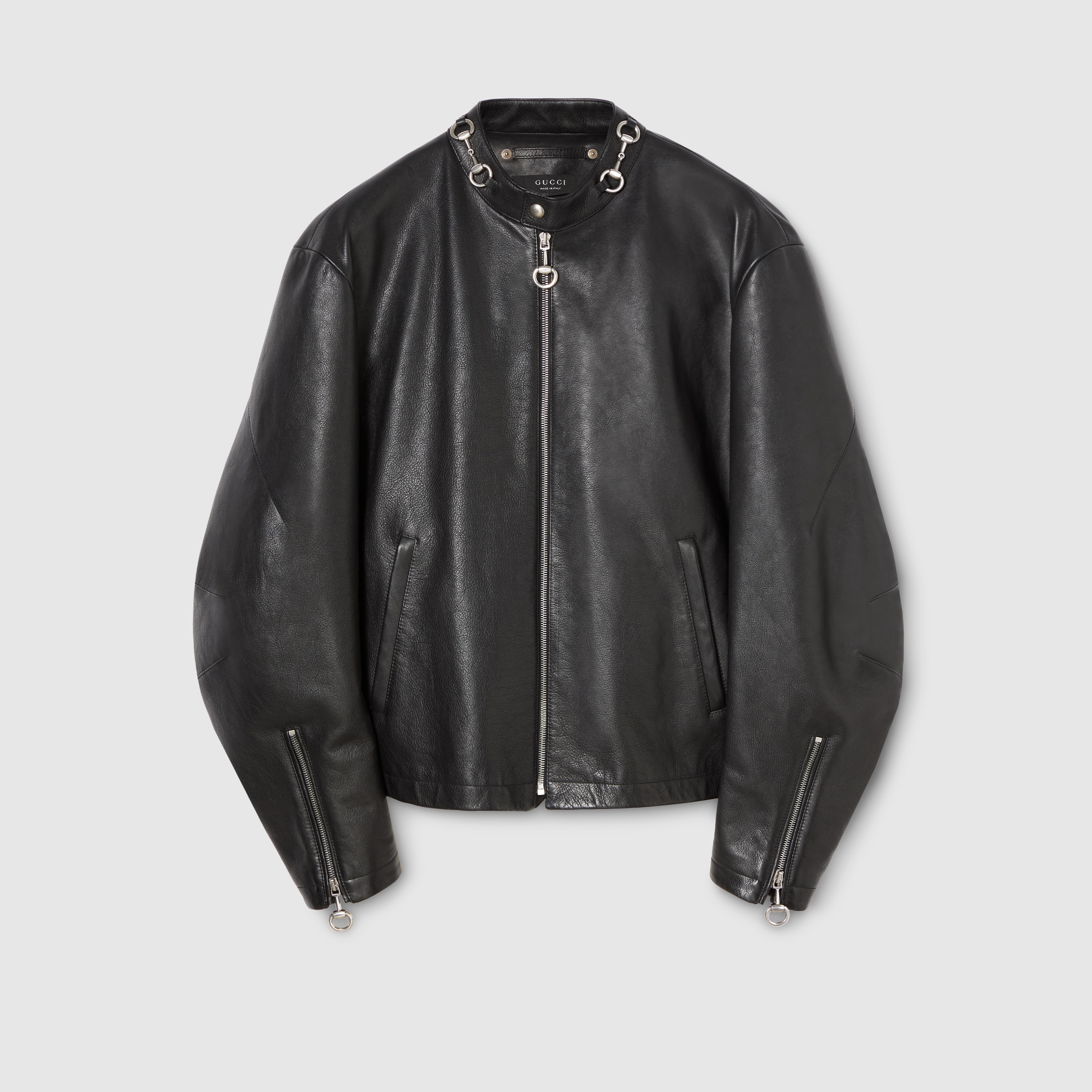 ホースビット付き レザー ジャケット ・ブラック GGキャンバス | GUCCI公式