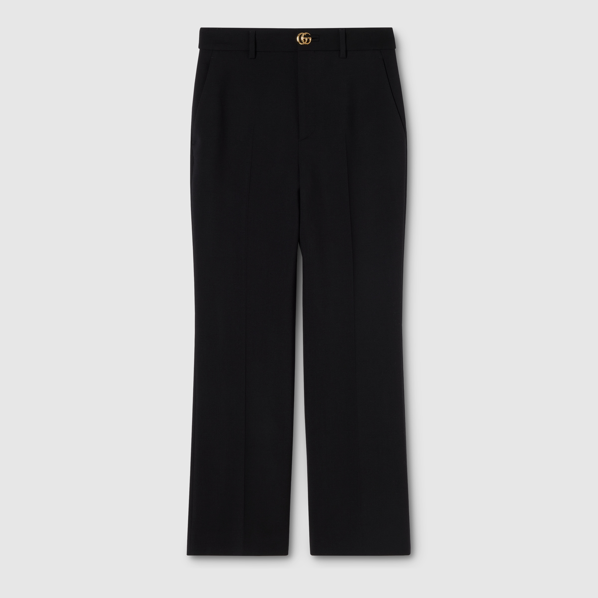 Crêpe wool pants with Double G button in black | GUCCI® US