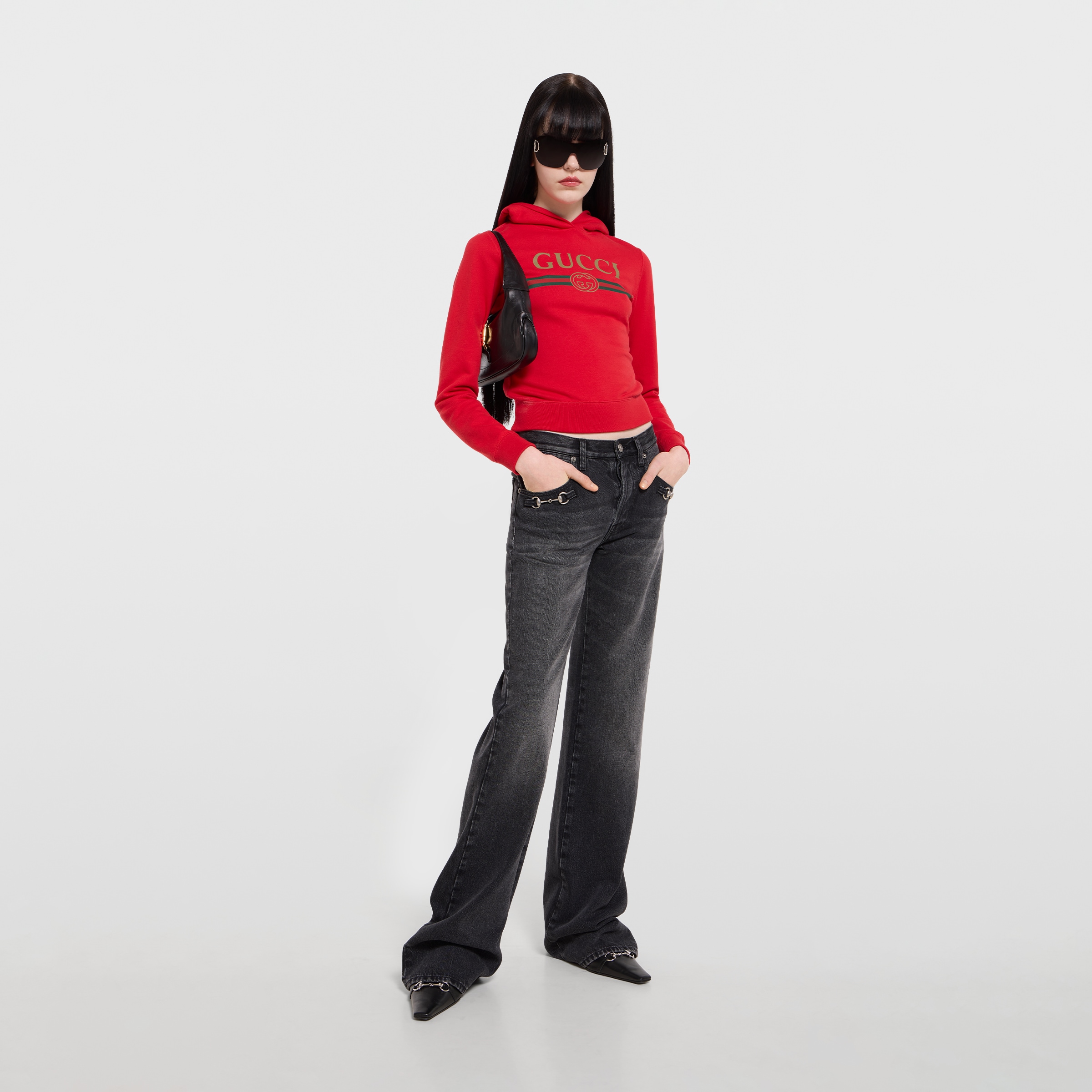 Cotton jersey and cashmere sweatshirt with print in red | GUCCI® US