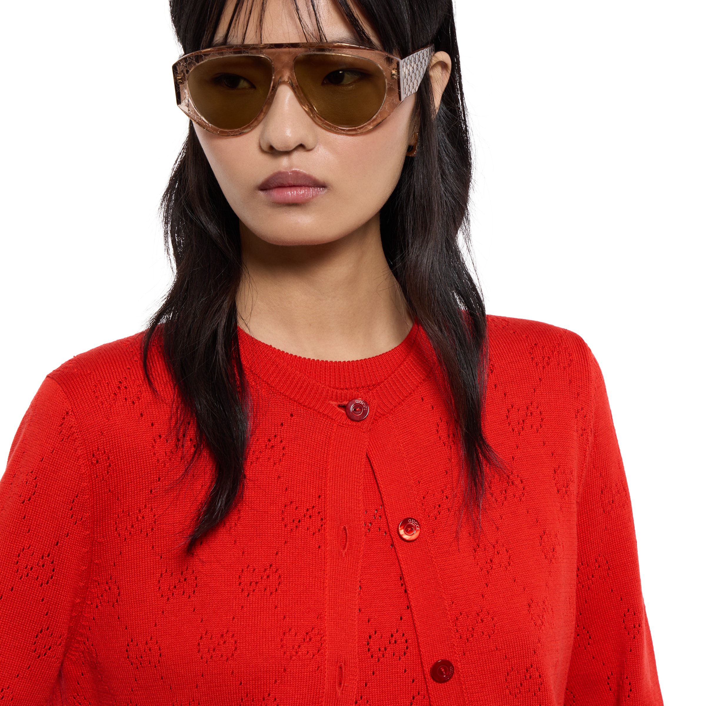 正規品　GUCCI ブラウン　シルクカーディガン M GGポインテール コットンシルク カーディガン ・レッド | GUCCI公式