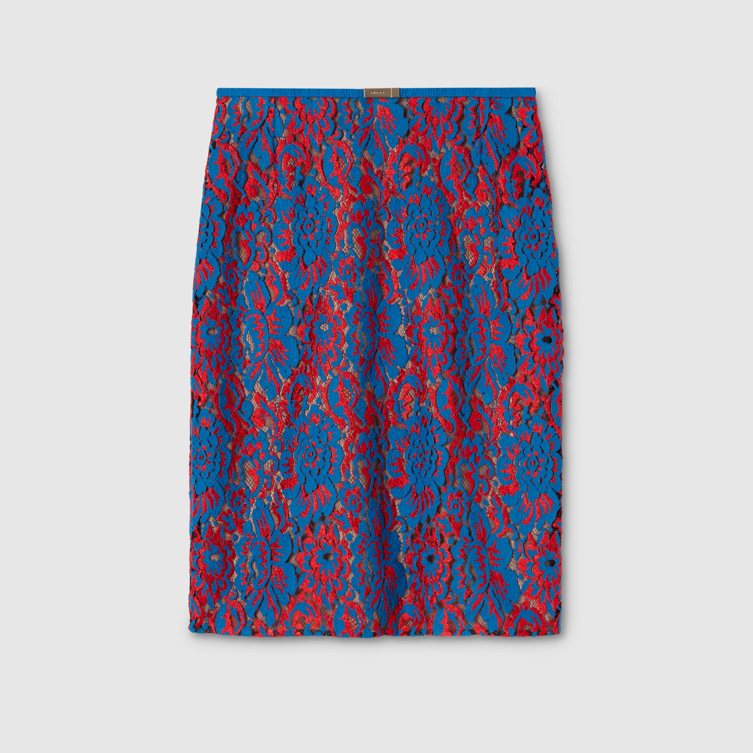 Floral lace wool skirt in blue and red | GUCCI® US