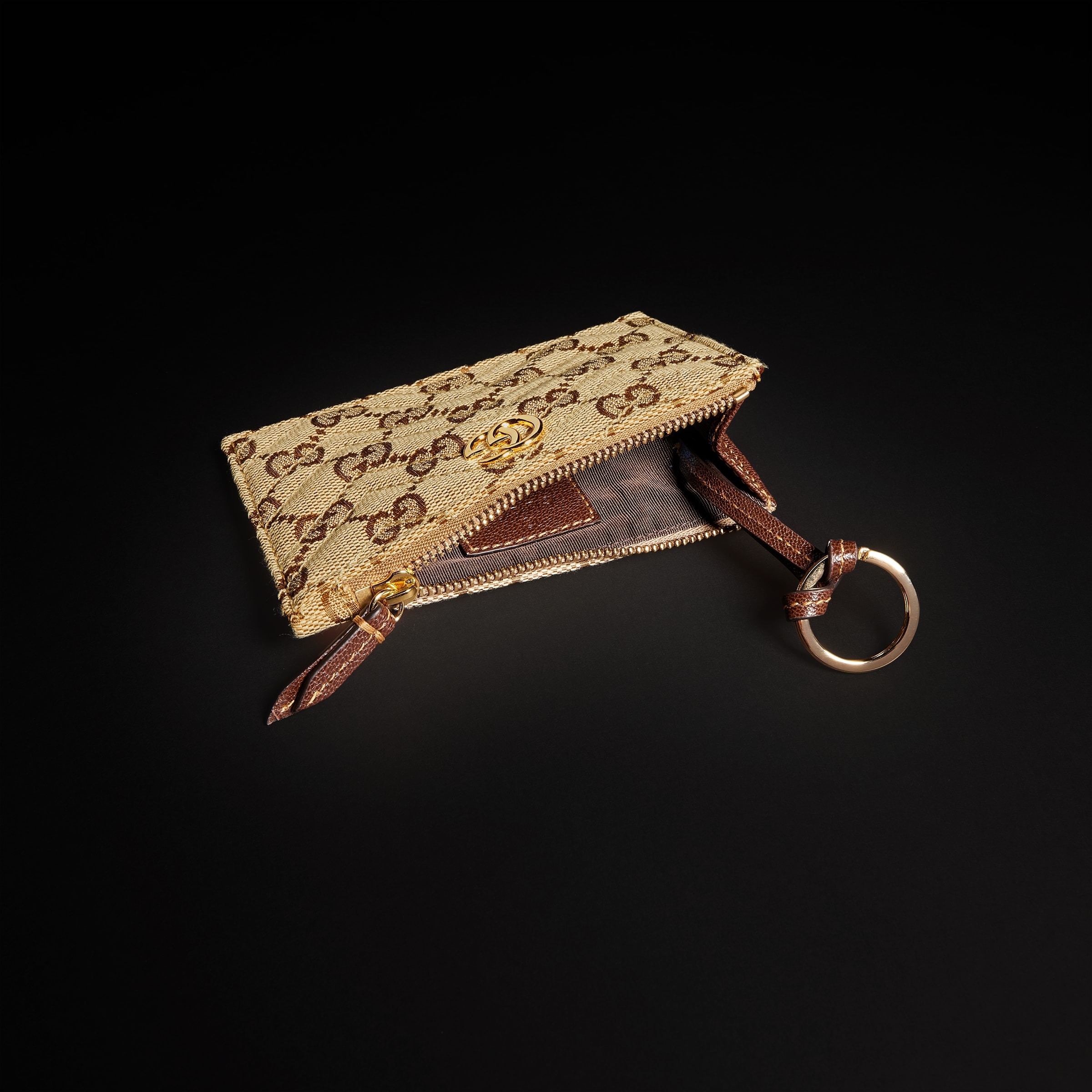 GG Marmont zip key pouch in sand and brown GG canvas | GUCCI® US