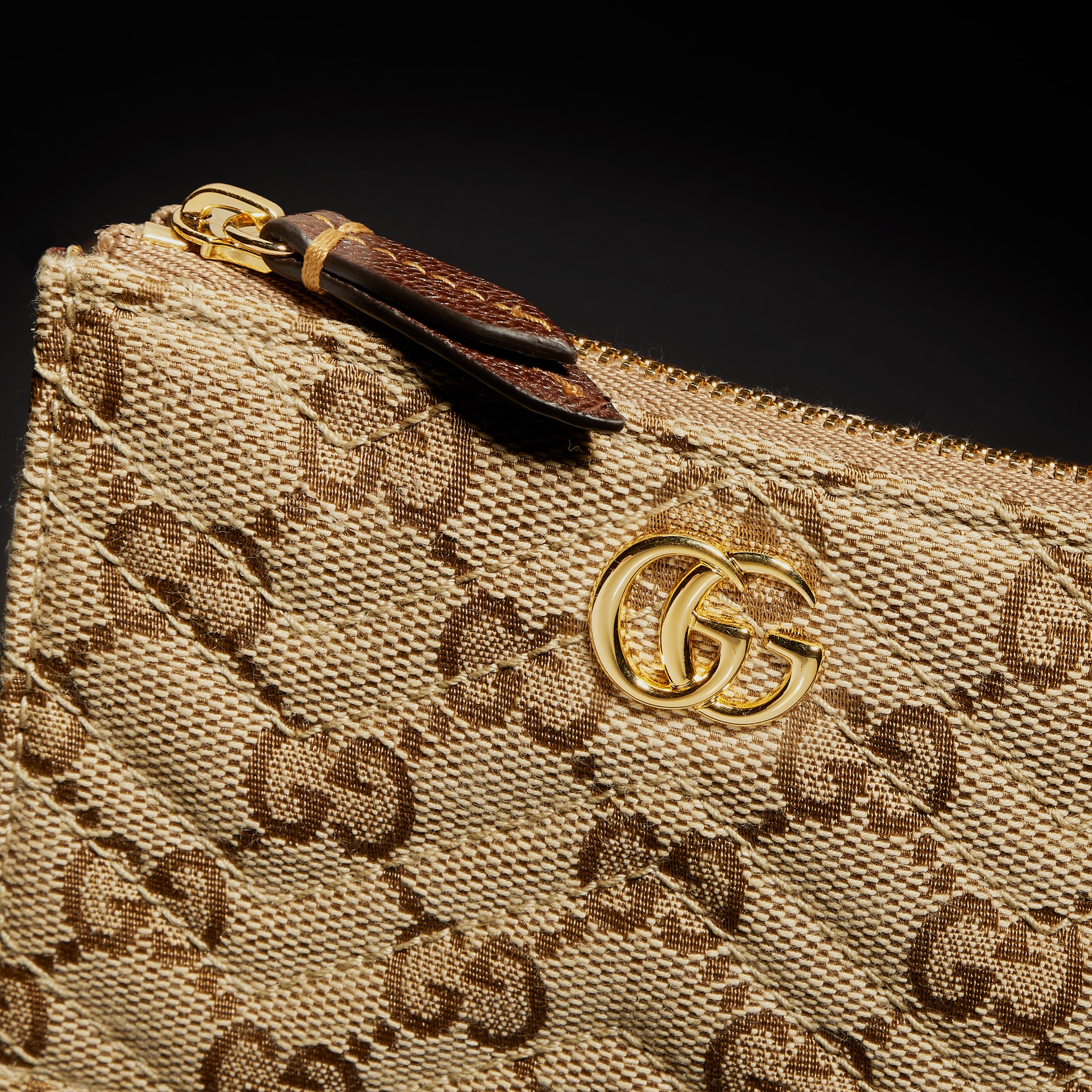 GG Marmont zip key pouch in sand and brown GG canvas | GUCCI® US