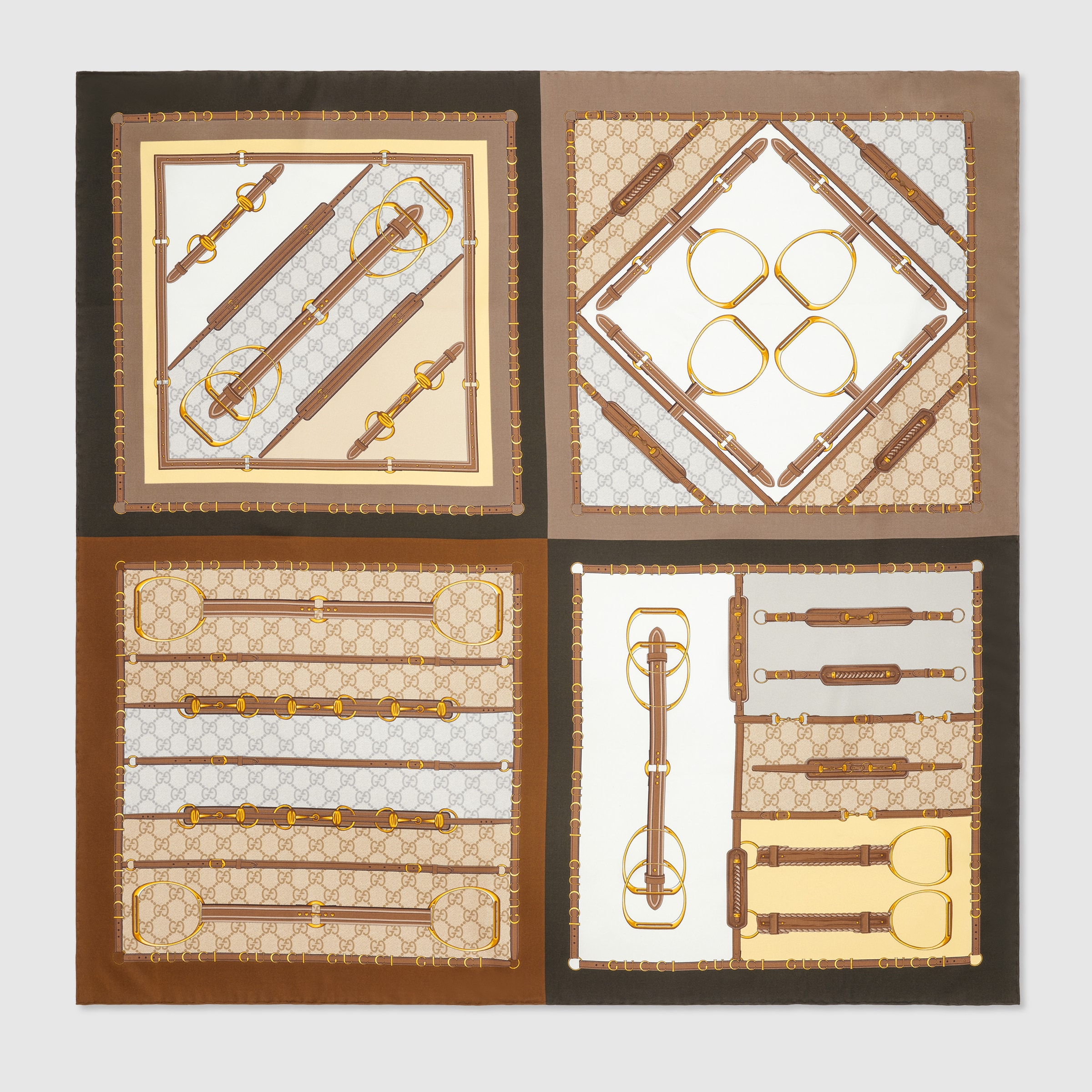 Printed silk twill carré in dark brown and beige | GUCCI® US