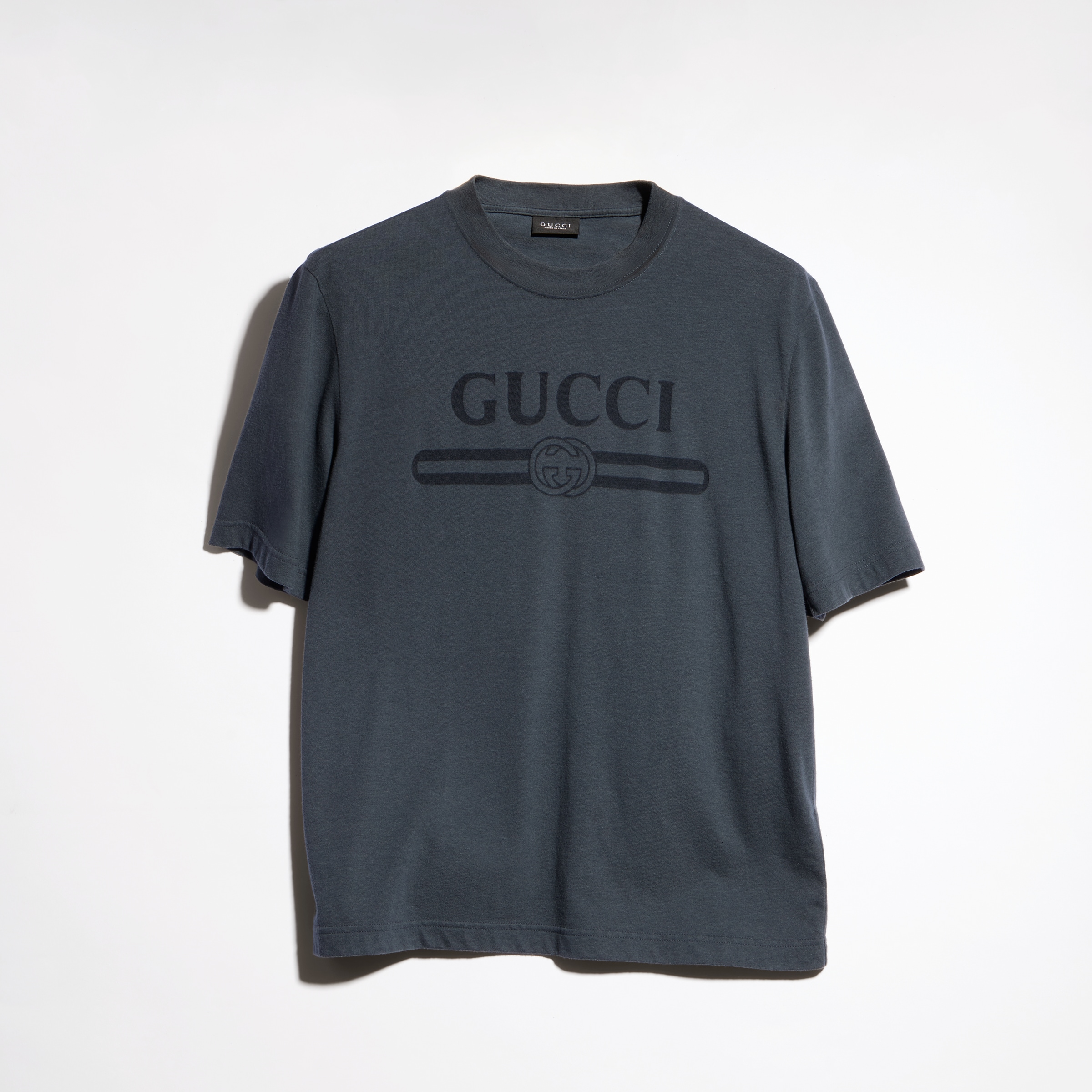 Cotton jersey T-shirt with devoré detail in dark grey | GUCCI® ZA